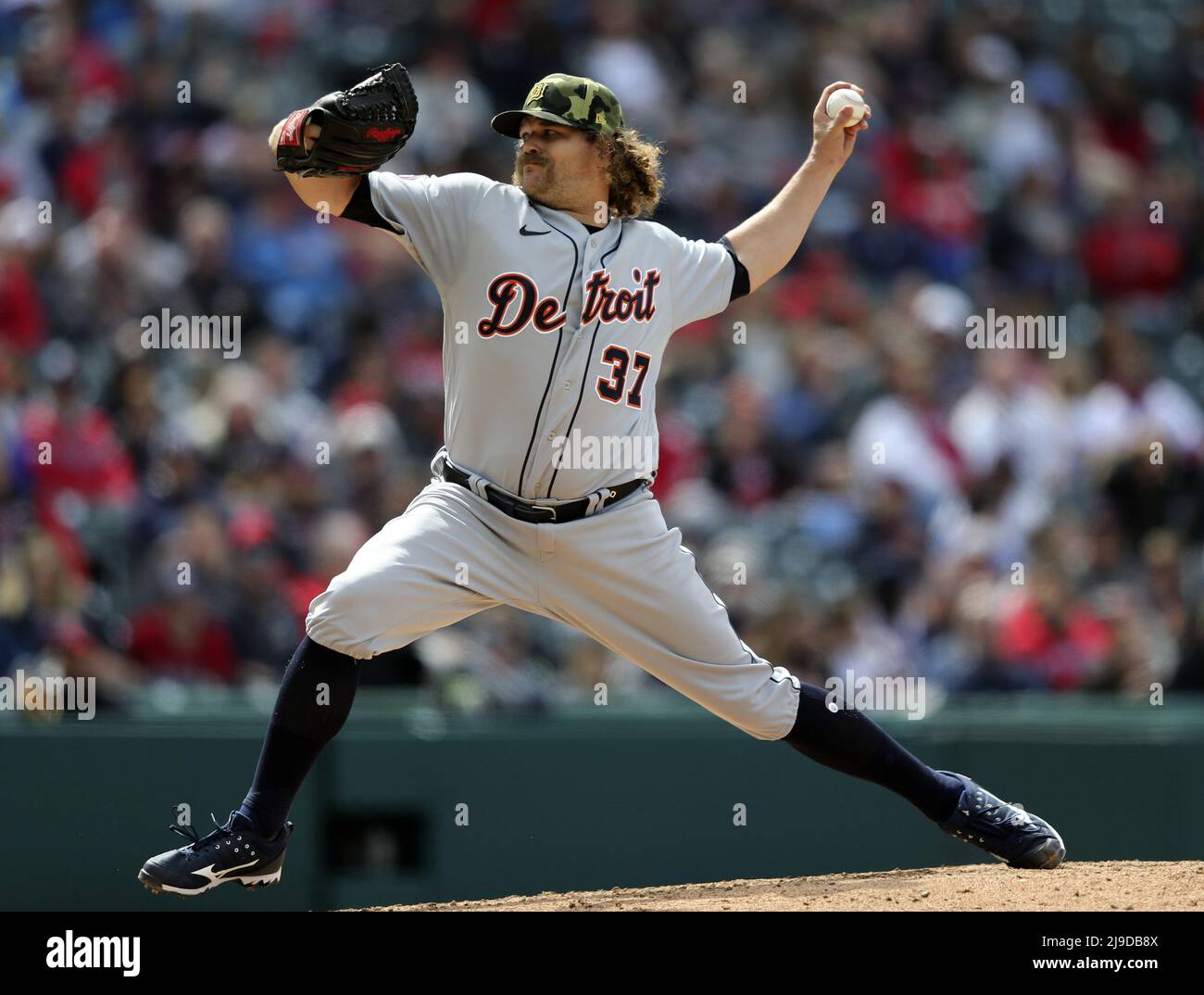 Cleveland, United States. 22nd May, 2022. Detroit Tigers Andrew Chafin (37) pitches in the sixth inning against the Cleveland Guardians at Progressive Field in Cleveland, Ohio on Sunday, May 22, 2022. Photo by Aaron Josefczyk/UPI Credit: UPI/Alamy Live News Stock Photo