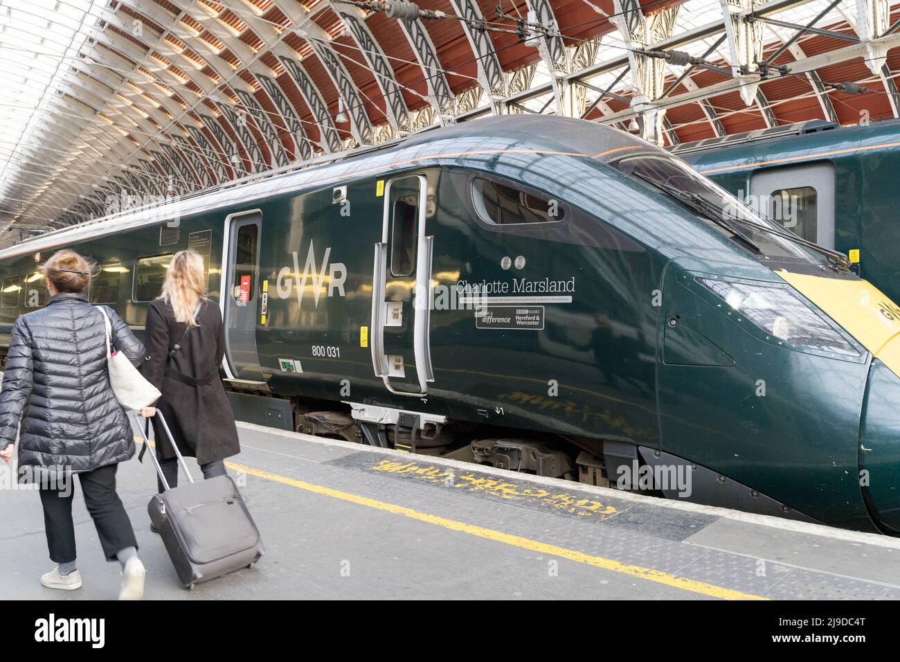 Passengers dashing for their GWR train at London Paddington railway