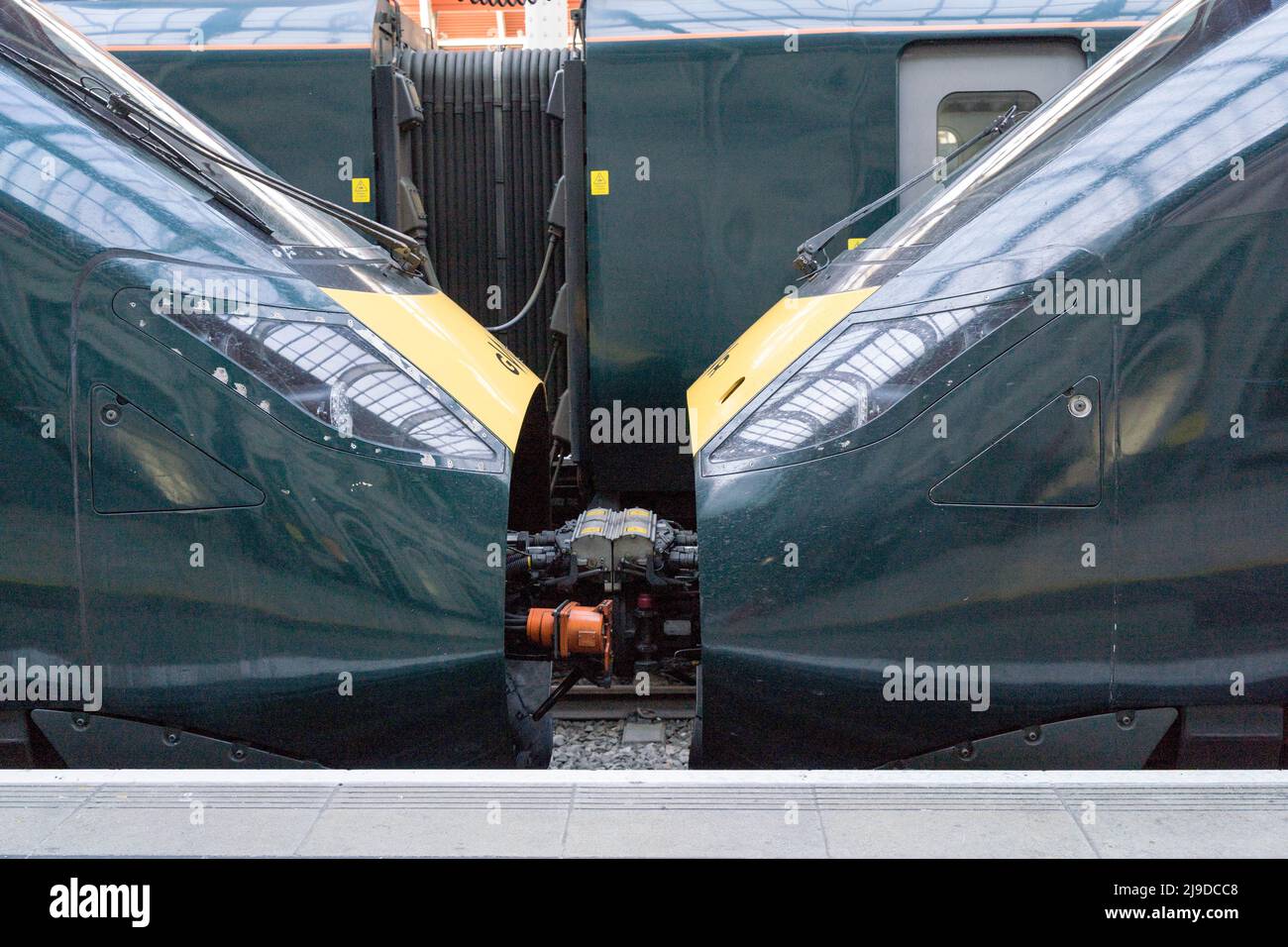 Class 800 coupling of two GWR trains London England UK Stock Photo