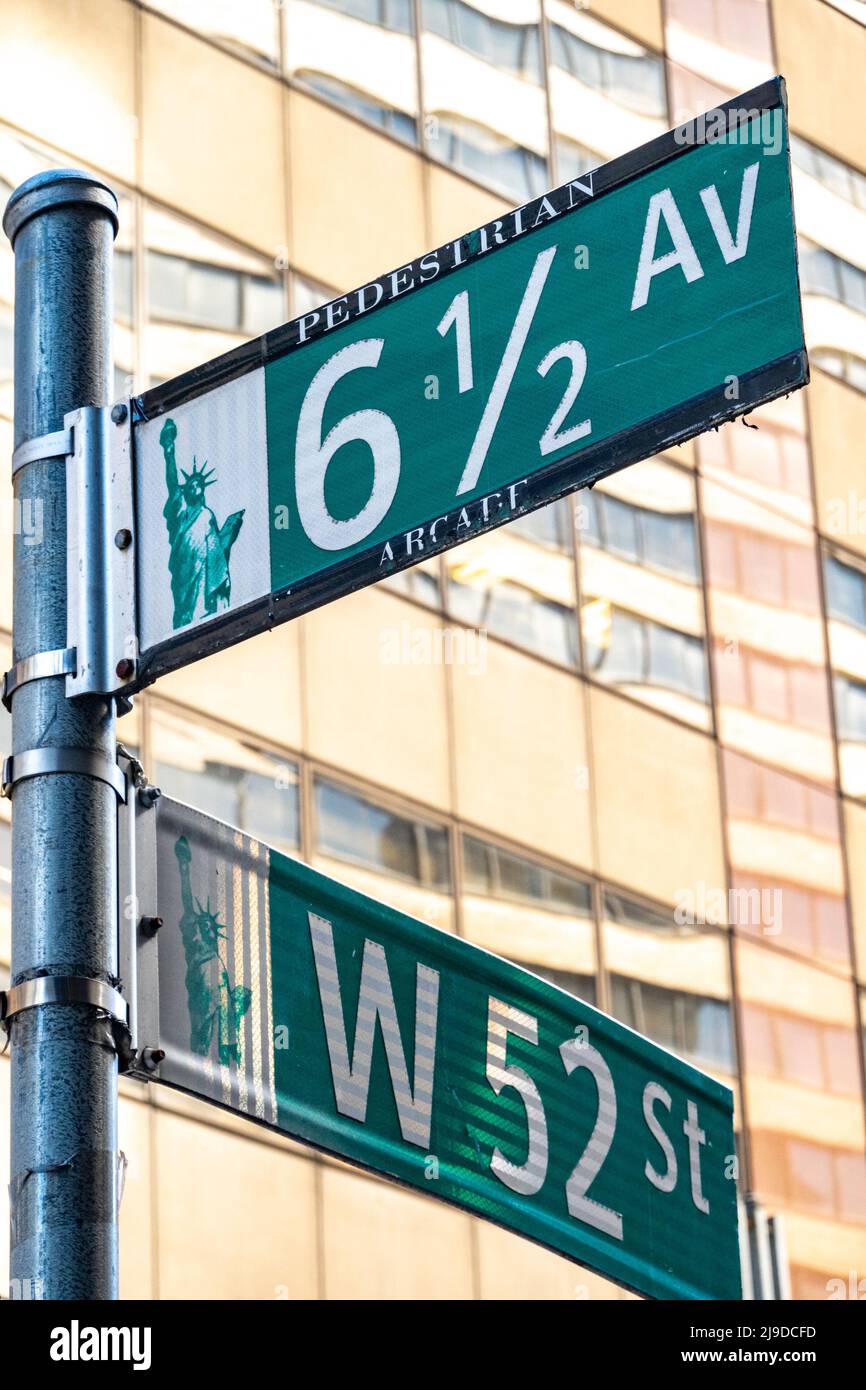 New York City street sign at 6 1/2 Avenue and W. 52nd Street, USA