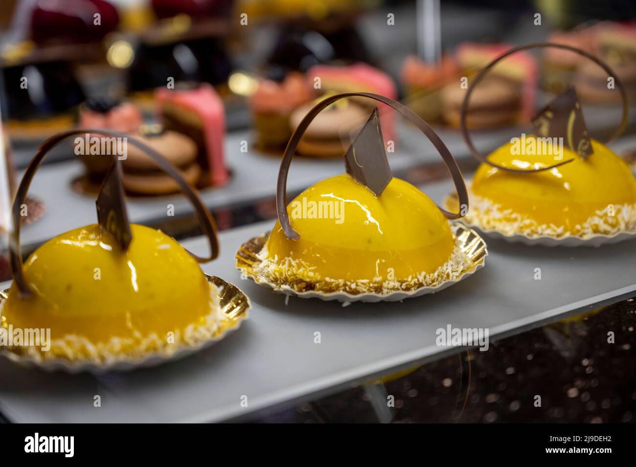 Austrian desserts, different types of chocolate and fruit cakes in