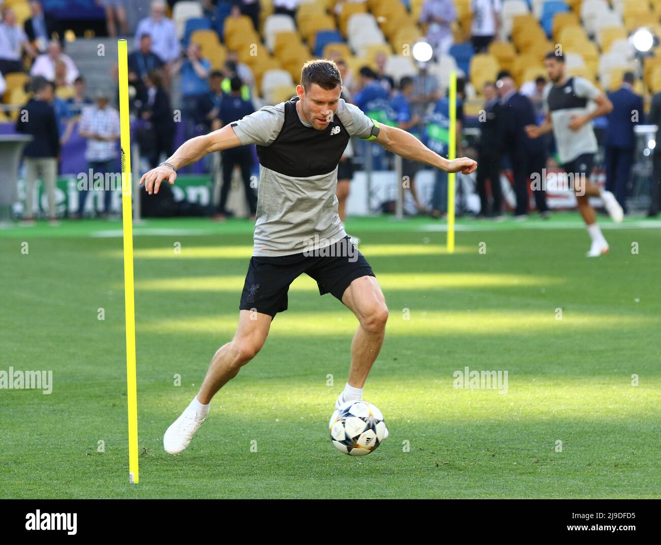 KYIV, UKRAINE - MAY 25, 2018: James Milner of Liverpool in action during training session before the UEFA Champions League Final 2018 game against Real Madrid in Kyiv, Ukraine Stock Photo