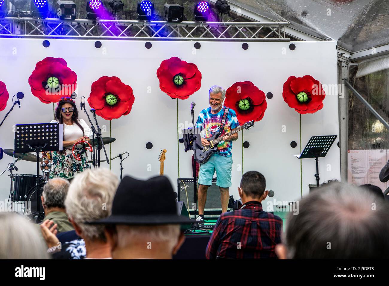 The Whyte Blues Band performing at a free street concert during the Flower Festival in Funchal, Madeira. Stock Photo