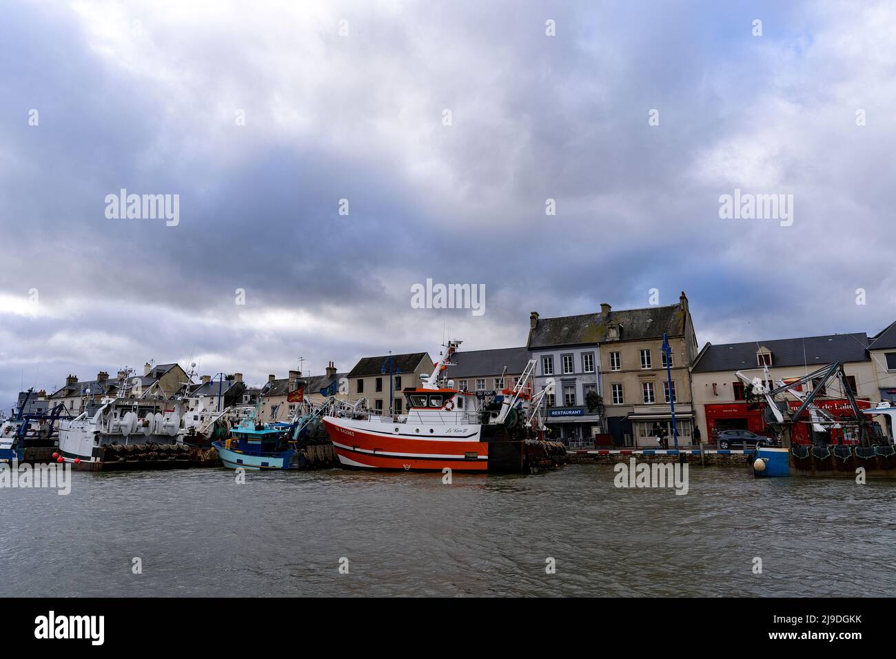 Fishing boats in the harbor of Port en Bessin in Normandy, France Stock Photo