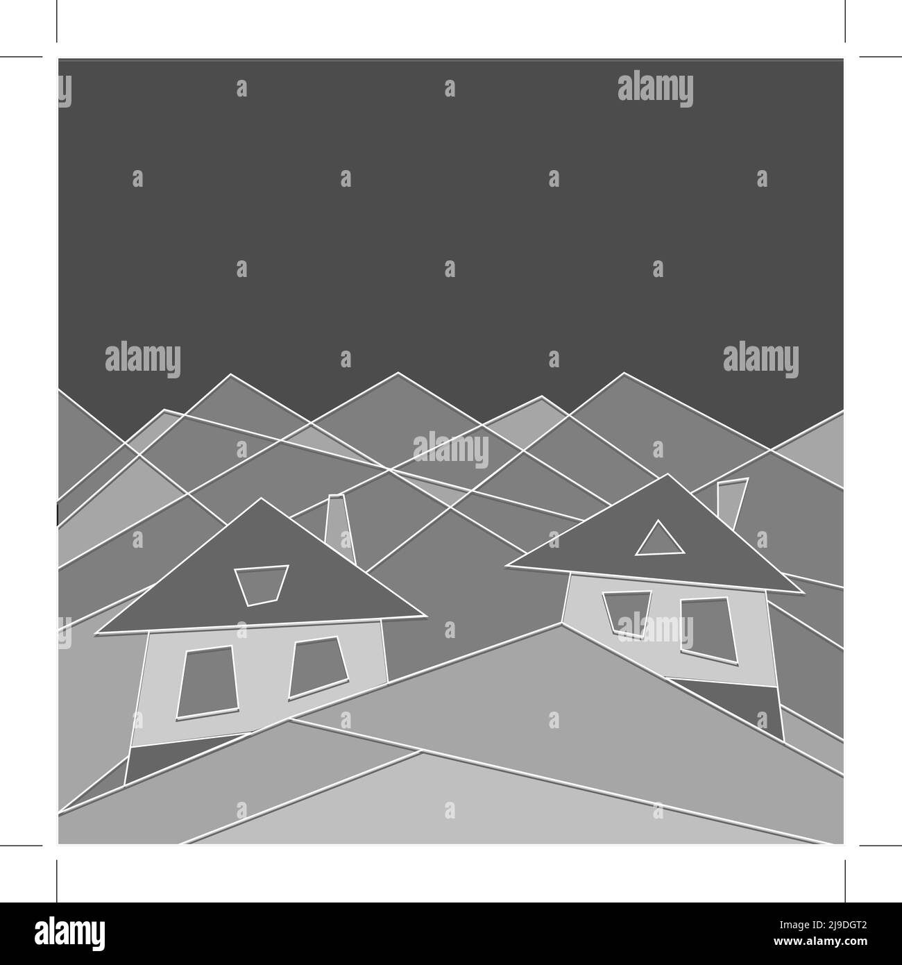 Mountain lifestyle. Houses in the mountains. Flat style. Geometry. Vector illustration Stock Vector