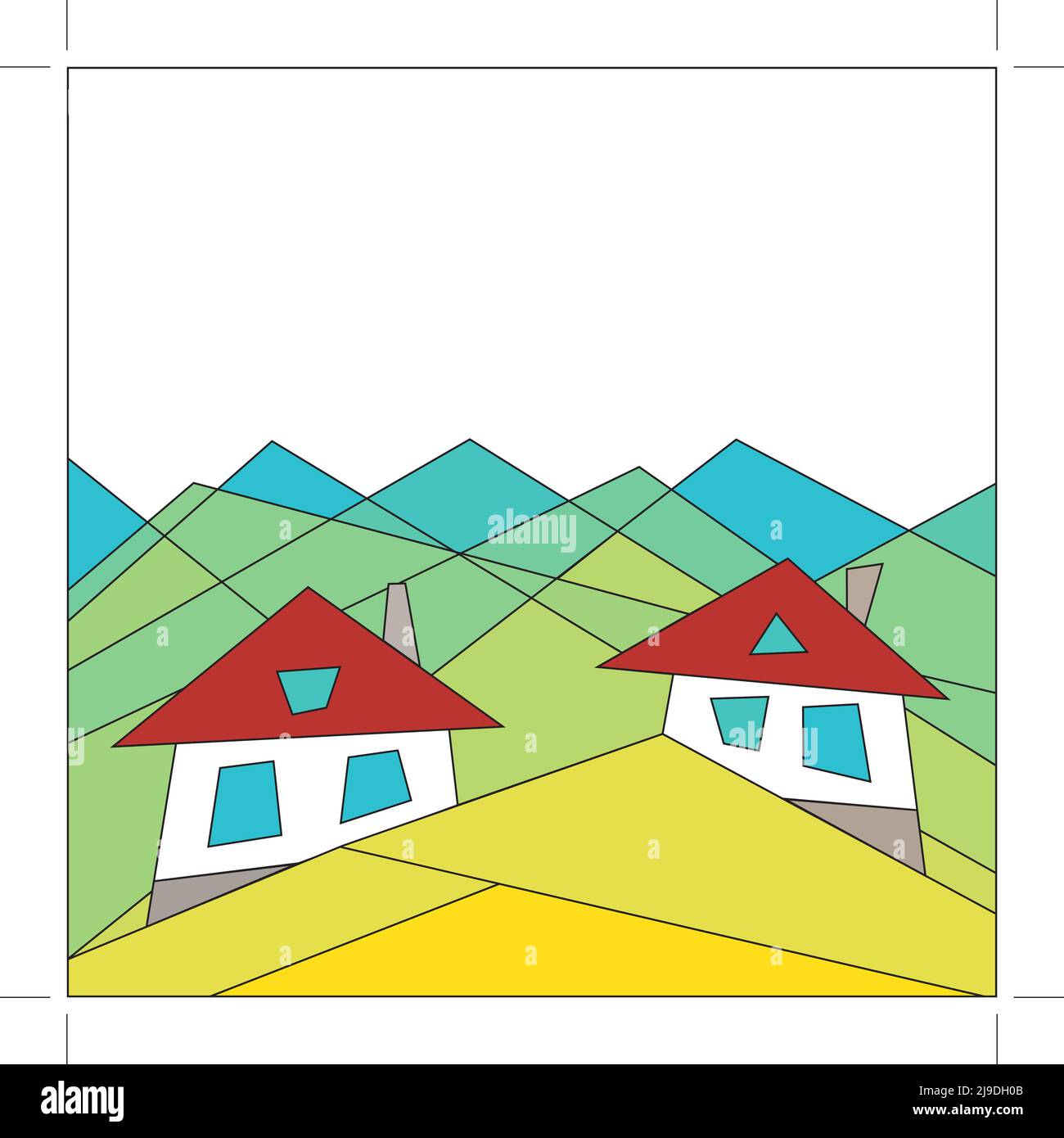 Mountain lifestyle. Houses in the mountains. Flat style. Geometry. Vector illustration Stock Vector