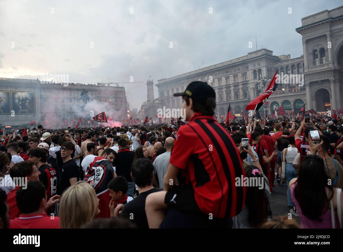 Milan, Lombardy, Italy. 22nd May, 2022. AC Milan fans burn rocket bombs ...