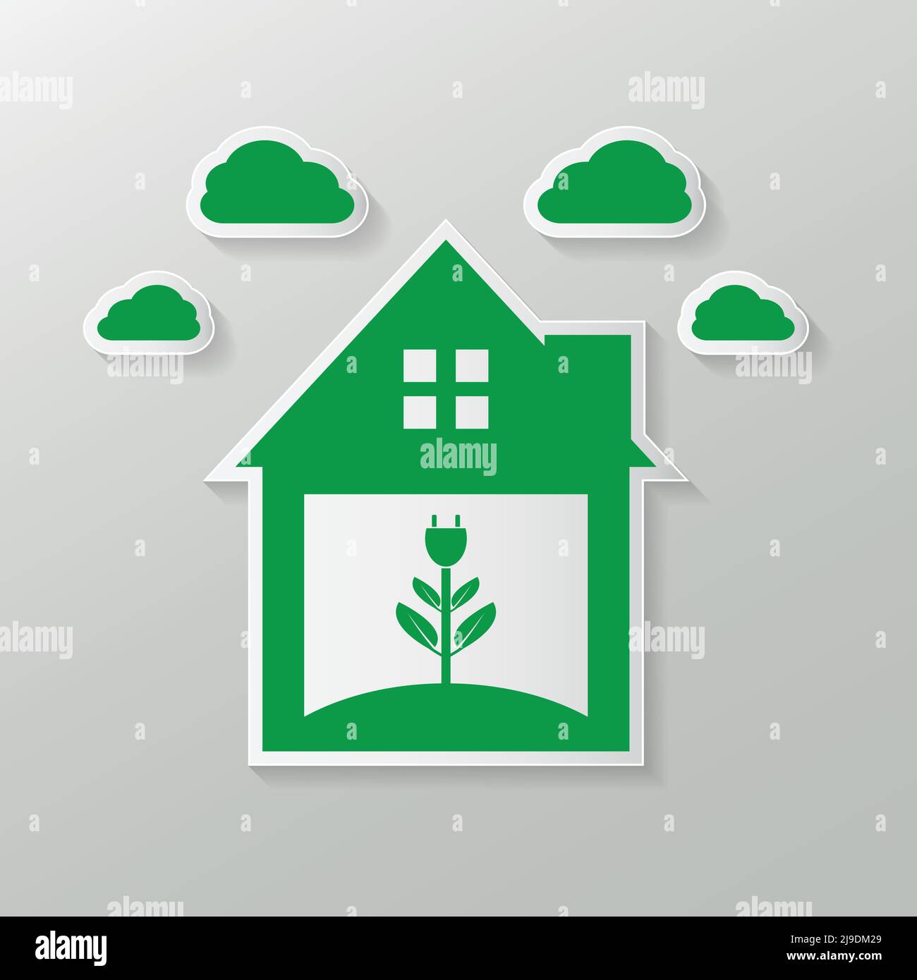 Ecological symbol of a green home socket or green logo.Green clouds,Vector illustration Stock Vector