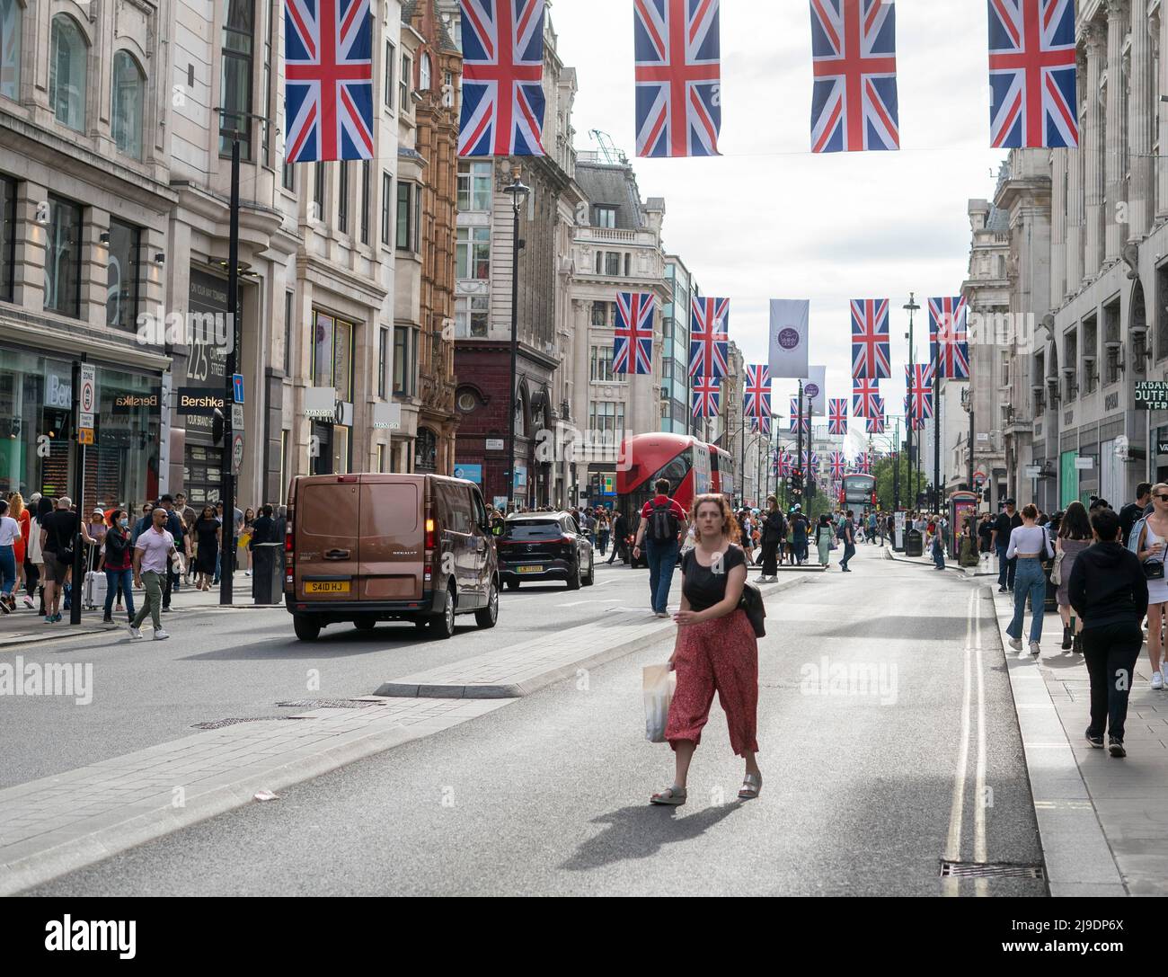 Union Jack flags hang in Regents Street in London ahead of the Platinum