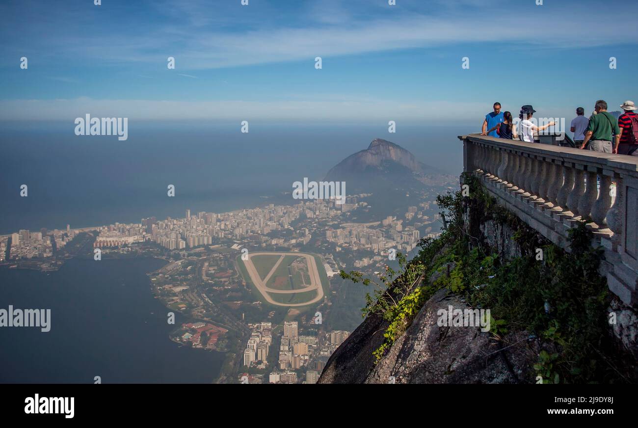 View of Rio de Janeiro, Brazil from Christ the Redeemer Monument site with copy space Stock Photo