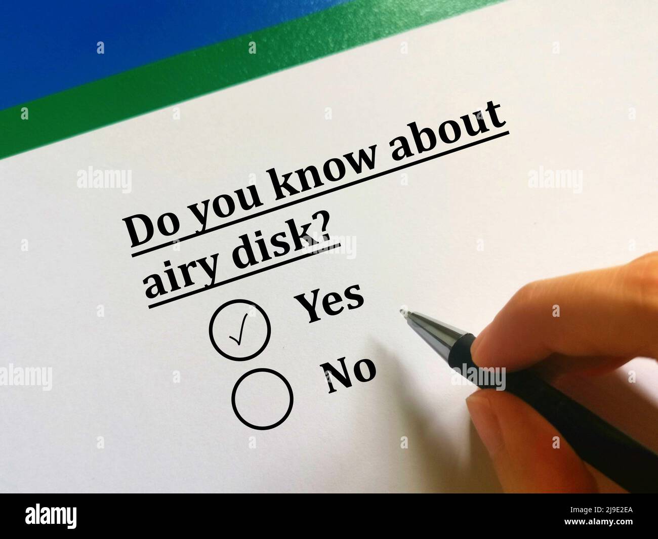 One person is answering question about space technology. He knows about airy disk. Stock Photo