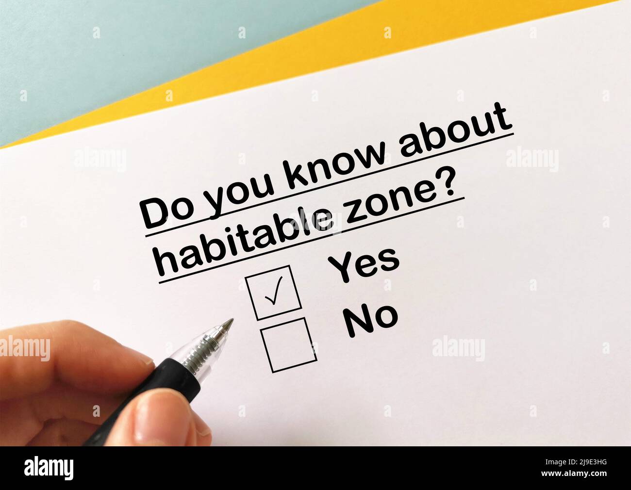 One person is answering question about space technology. He knows about habitable zone. Stock Photo