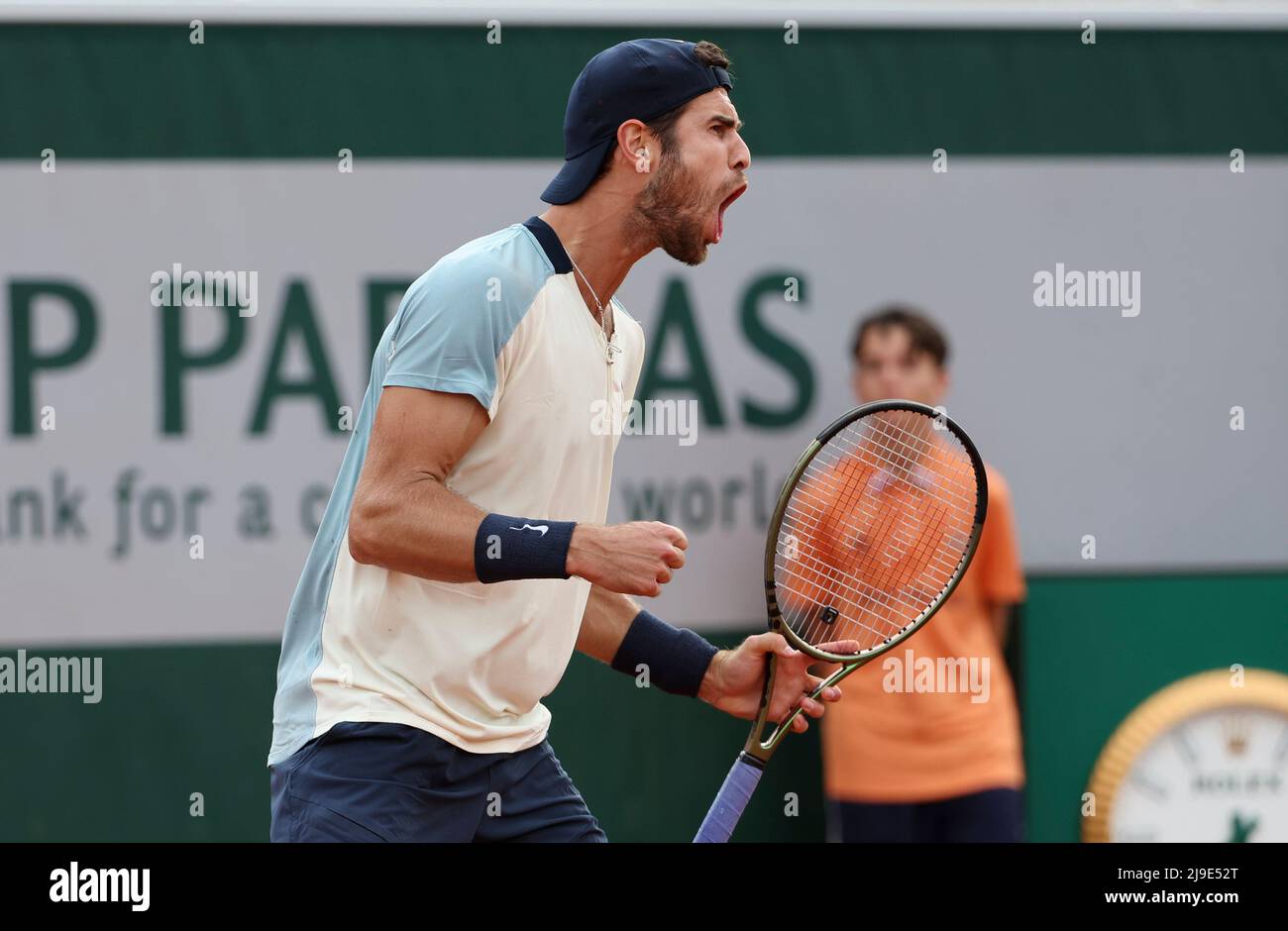 Karen Khachanov of Russia during on day 1 of the French Open 2022, a tennis  Grand