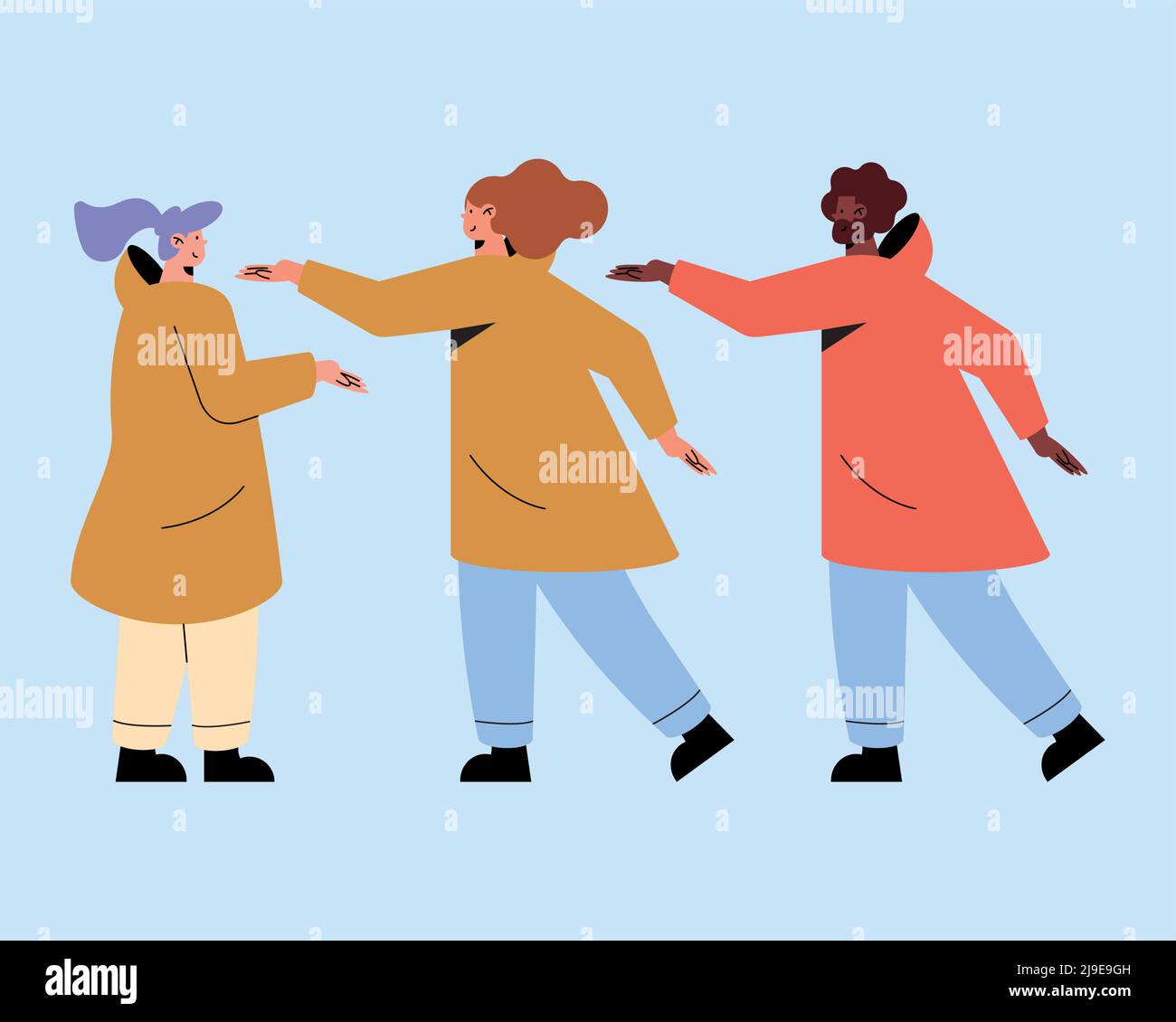 3 человека вокруг одного. три человека. видеоконференция рисунок. позитивное мышление вектор. Three persons.