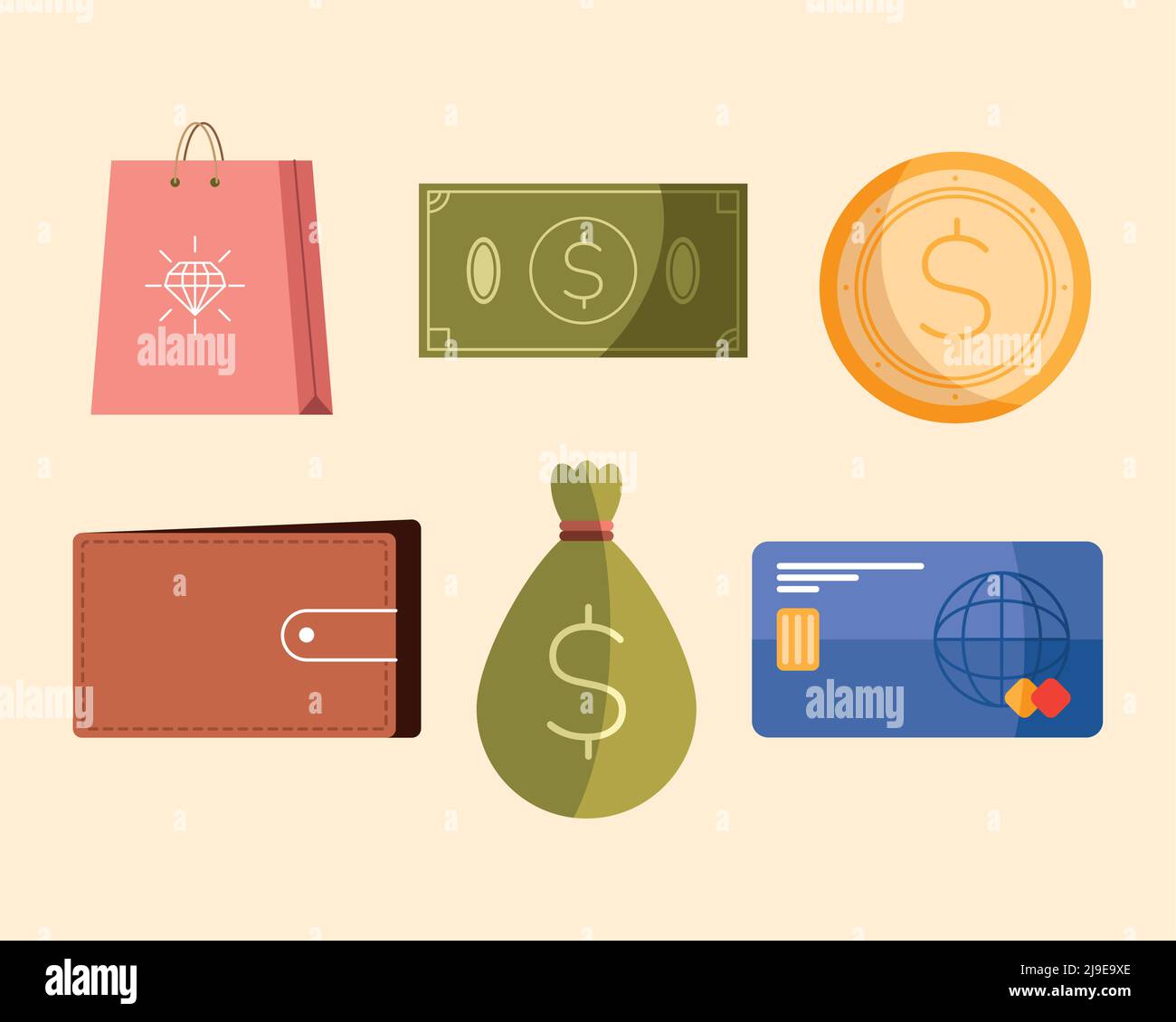 six money and economy set icons Stock Vector Image & Art - Alamy