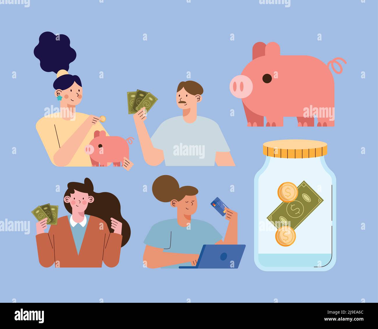 Money jar savings woman Stock Vector Images - Alamy