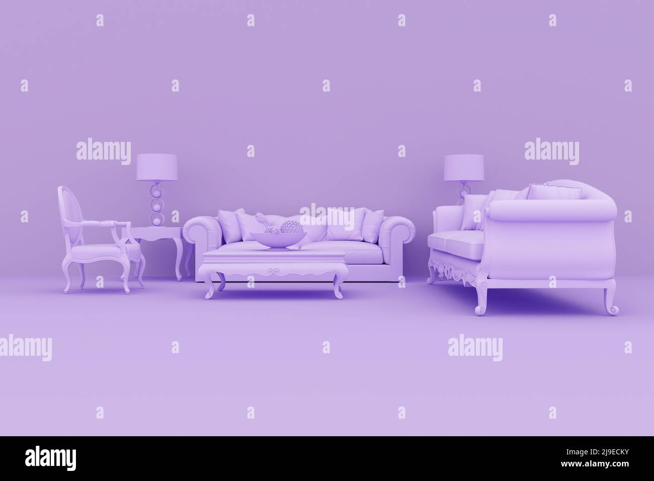 Light purple living room with sofa and table, 3D rendering Stock Photo
