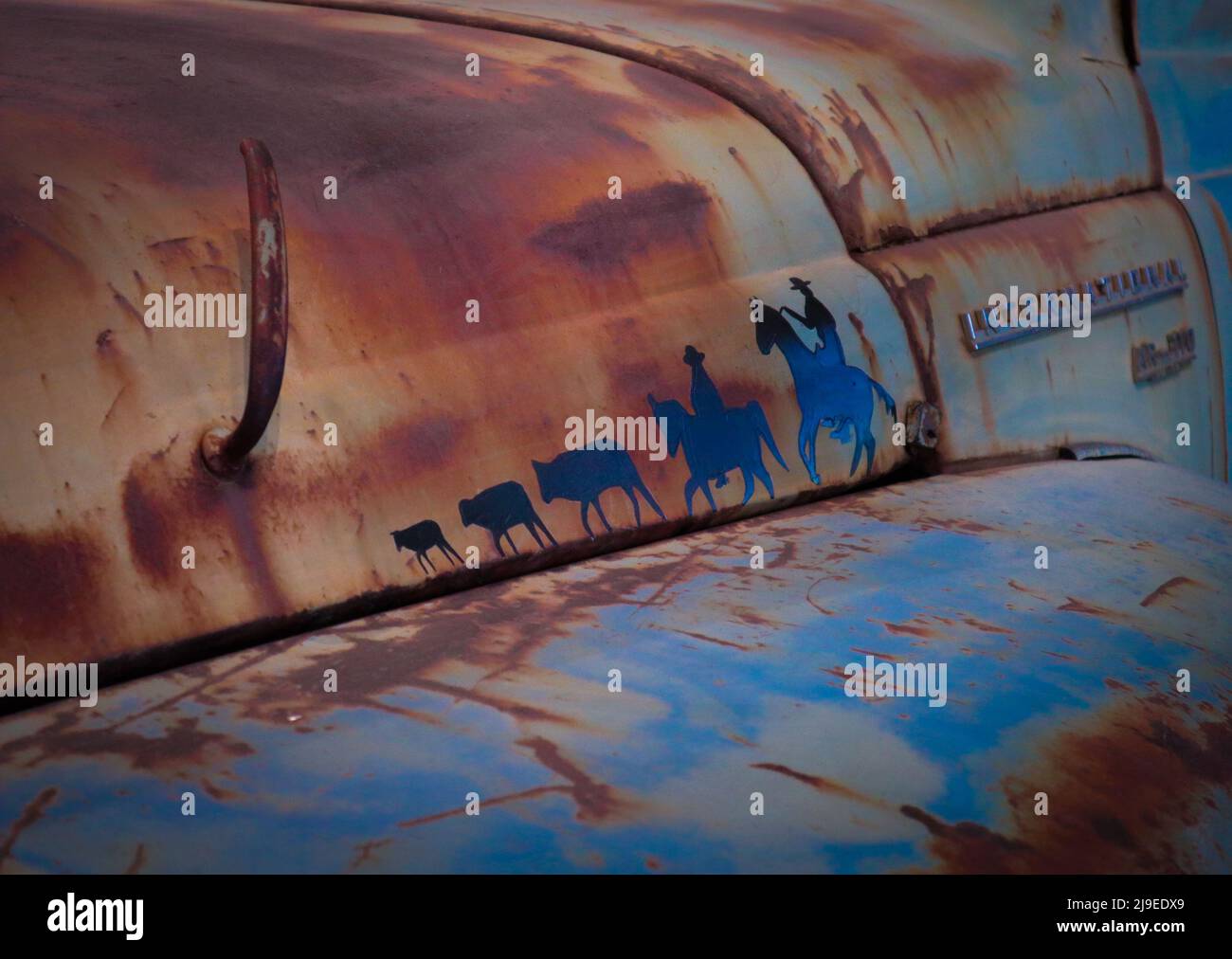 old blue truck fender Stock Photo Alamy