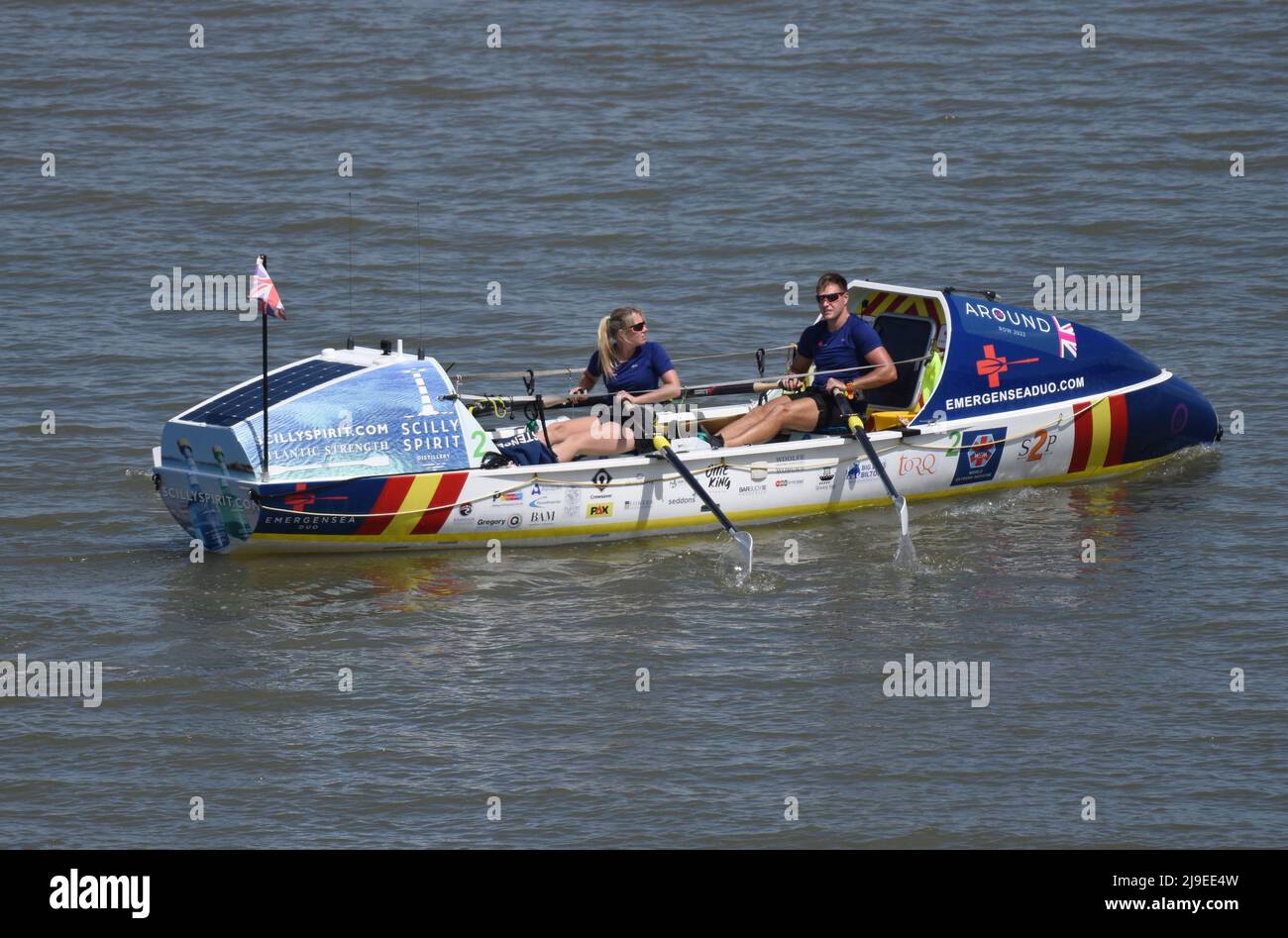 22/05/2022 Around Great Britain Row 2022. Gravesend UK The Emergensea Duo are two paramedics on a voyage hoping to circumnavigating Great Britain in t Stock Photo