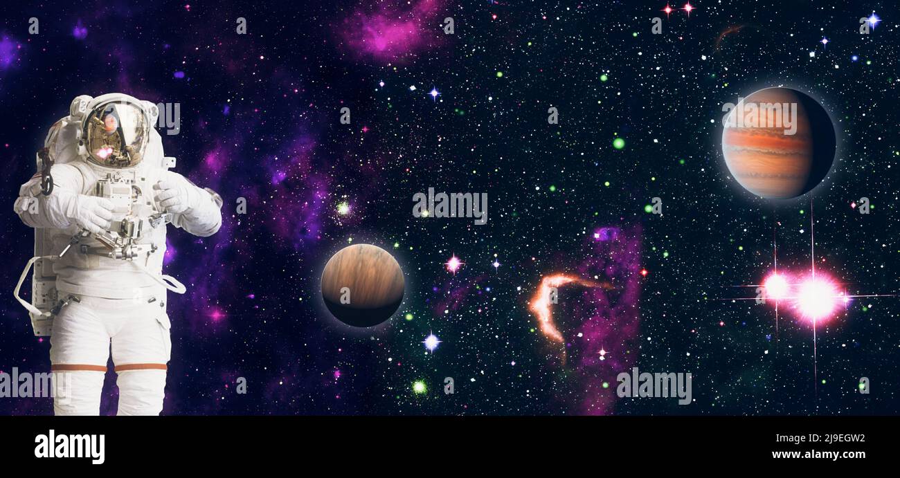 Astronaut In Outer Space Spaceman With Starry And Galactic Background Scifi  Digital Wallpaper Stock Photo - Download Image Now - iStock
