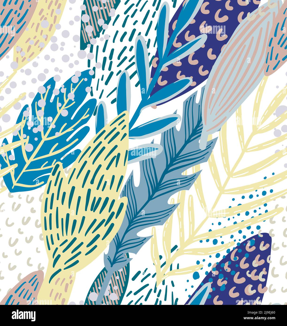 Leaves and foliage, seamless pattern with botany Stock Vector Image ...