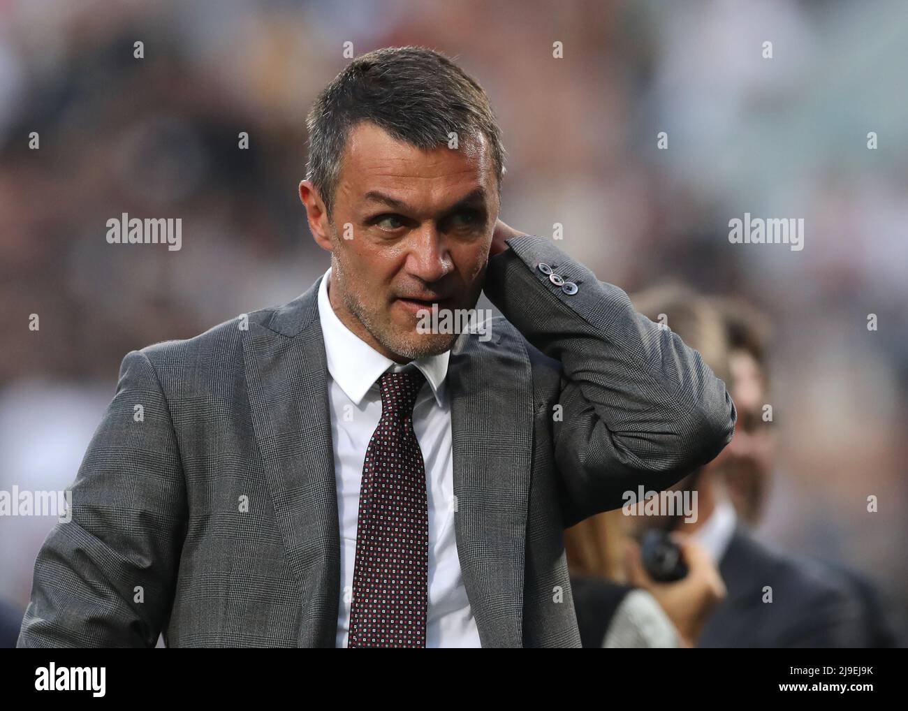 Sassuolo, Italy. 22nd May, 2022. Paolo Maldini AC Milan First Team Technical Director reacts during trophy presentation ceremony following the Serie A match at Mapei Stadium - Cittˆ del Tricolore, Sassuolo. Picture credit should read: Jonathan Moscrop/Sportimage Credit: Sportimage/Alamy Live News Stock Photo