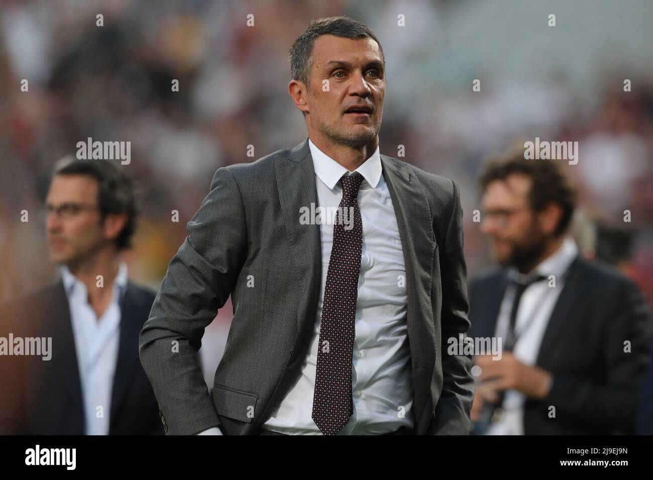 Sassuolo, Italy. 22nd May, 2022. Paolo Maldini AC Milan First Team Technical Director looks on during trophy presentation ceremony following the Serie A match at Mapei Stadium - Cittˆ del Tricolore, Sassuolo. Picture credit should read: Jonathan Moscrop/Sportimage Credit: Sportimage/Alamy Live News Stock Photo
