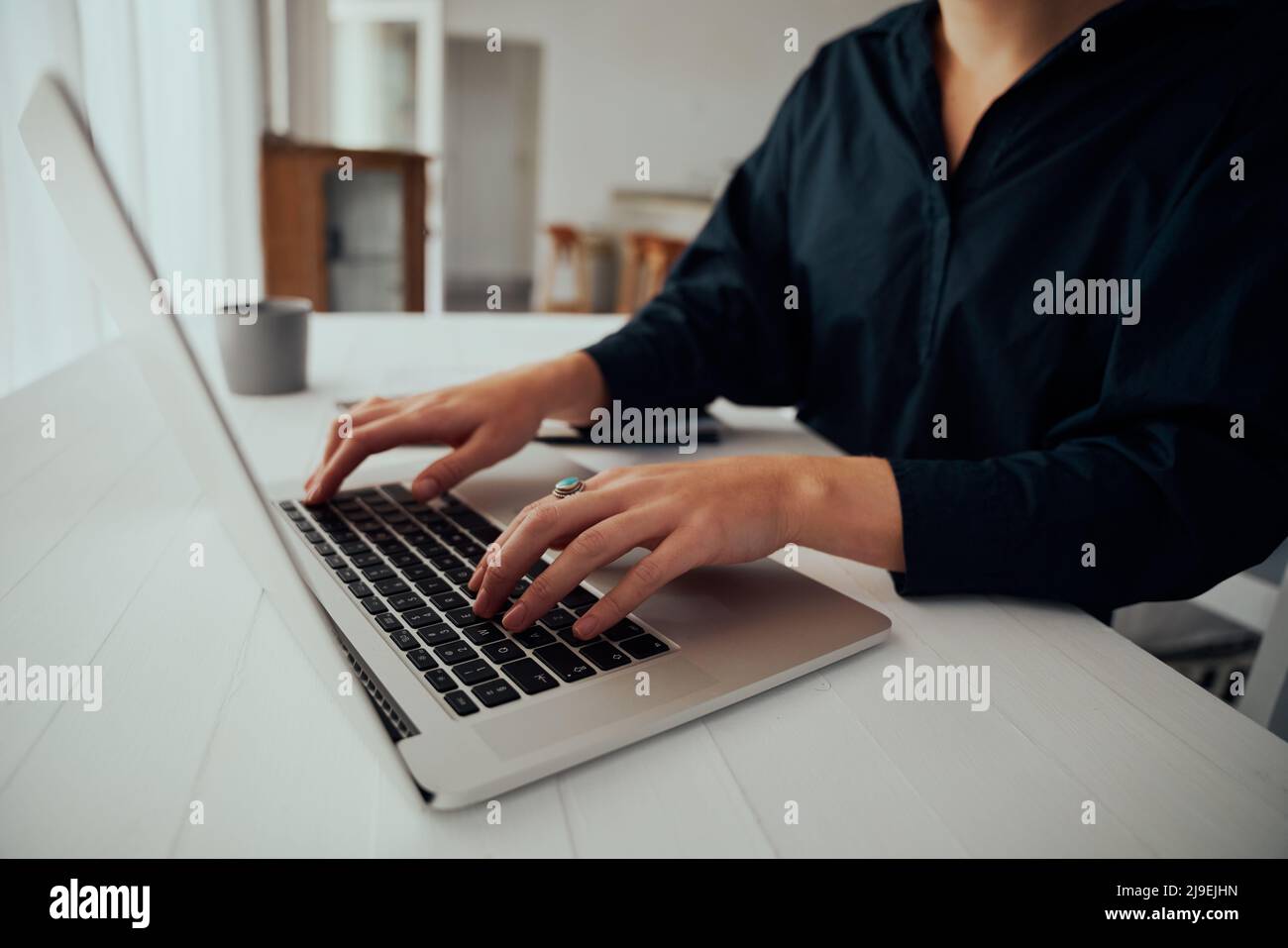 Caucasian female business woman typing on laptop  Stock Photo