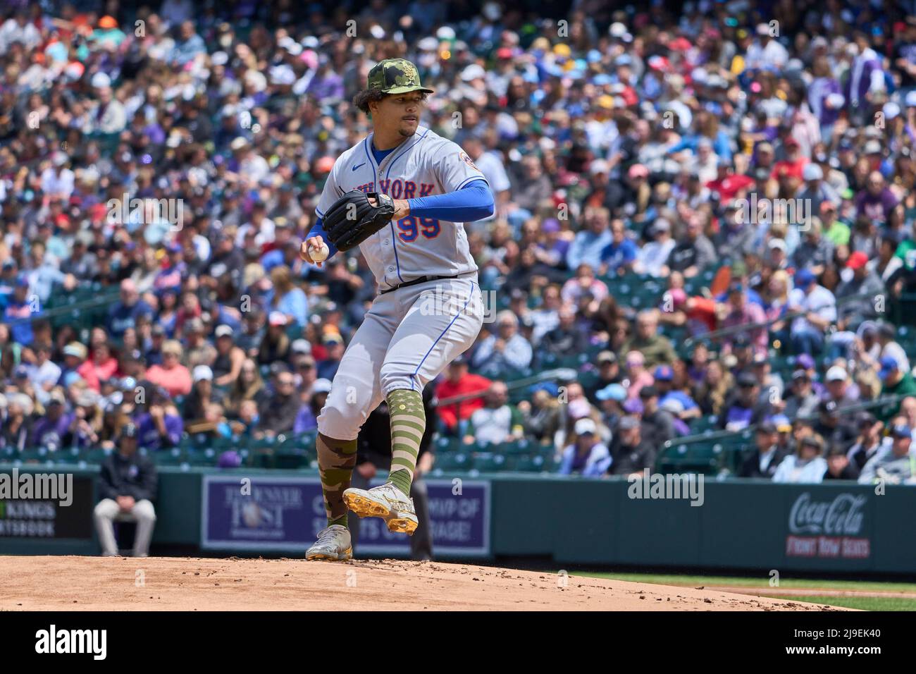 Denver CO, USA. 22nd May, 2022. New York pitcher Taijuan Walker (99) throws  a pitch during the game with New York Mets and Colorado Rockies held at  Coors Field in Denver Co.