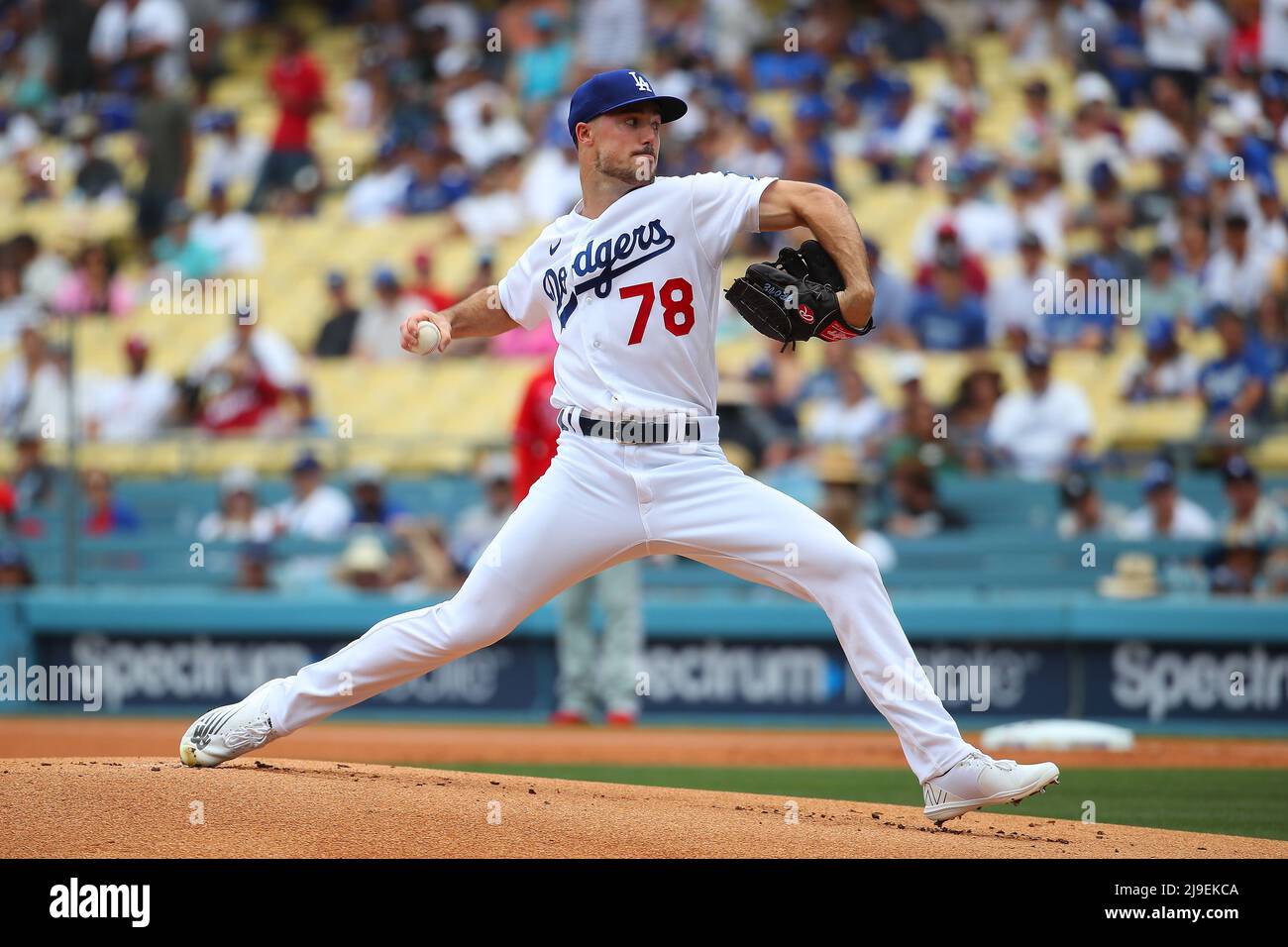 Los Angeles Dodgers pitcher Michael Grove (78) pitches during a MLB baseball game against the Philadelphia Phillies, Sunday, May. 15, 2022, in Los Ang Stock Photo