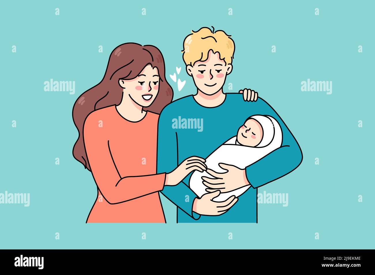 Happy young family with newborn baby enjoy parenthood together. Smiling  parents hold in arms infant child show love and care. Fla vector  illustration, cartoon character Stock Vector Image & Art - Alamy