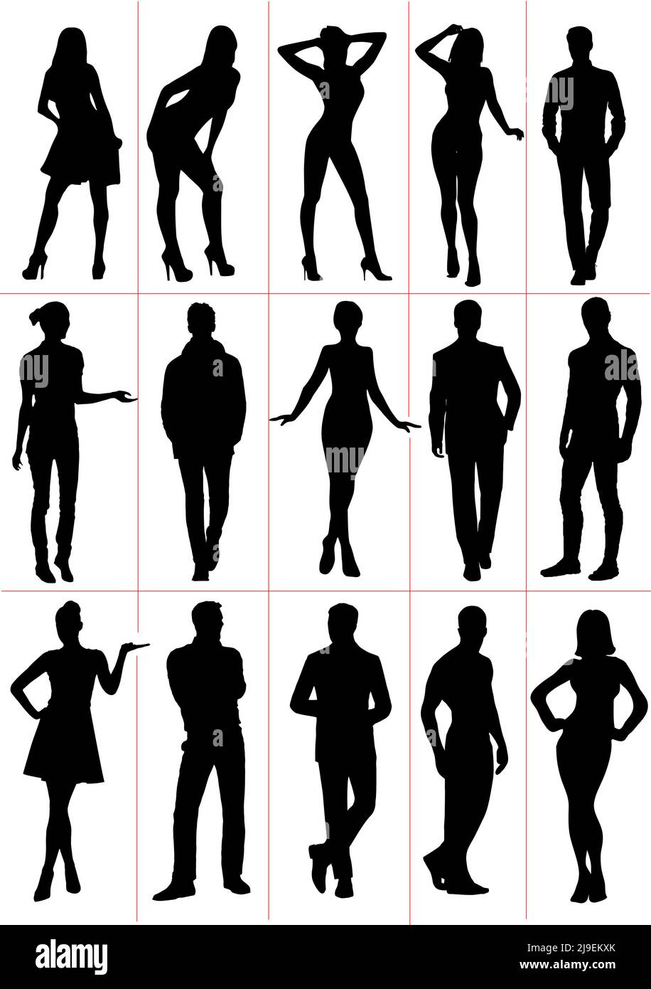 Men and women silhouette. Vector Black and White illustration Stock ...
