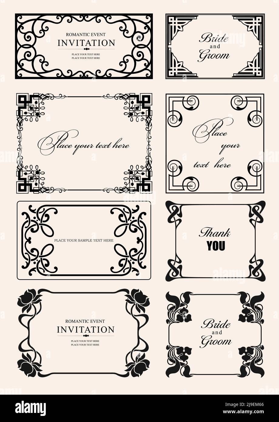 Calligraphic elements and frame vintage set. Vector illustration Stock ...