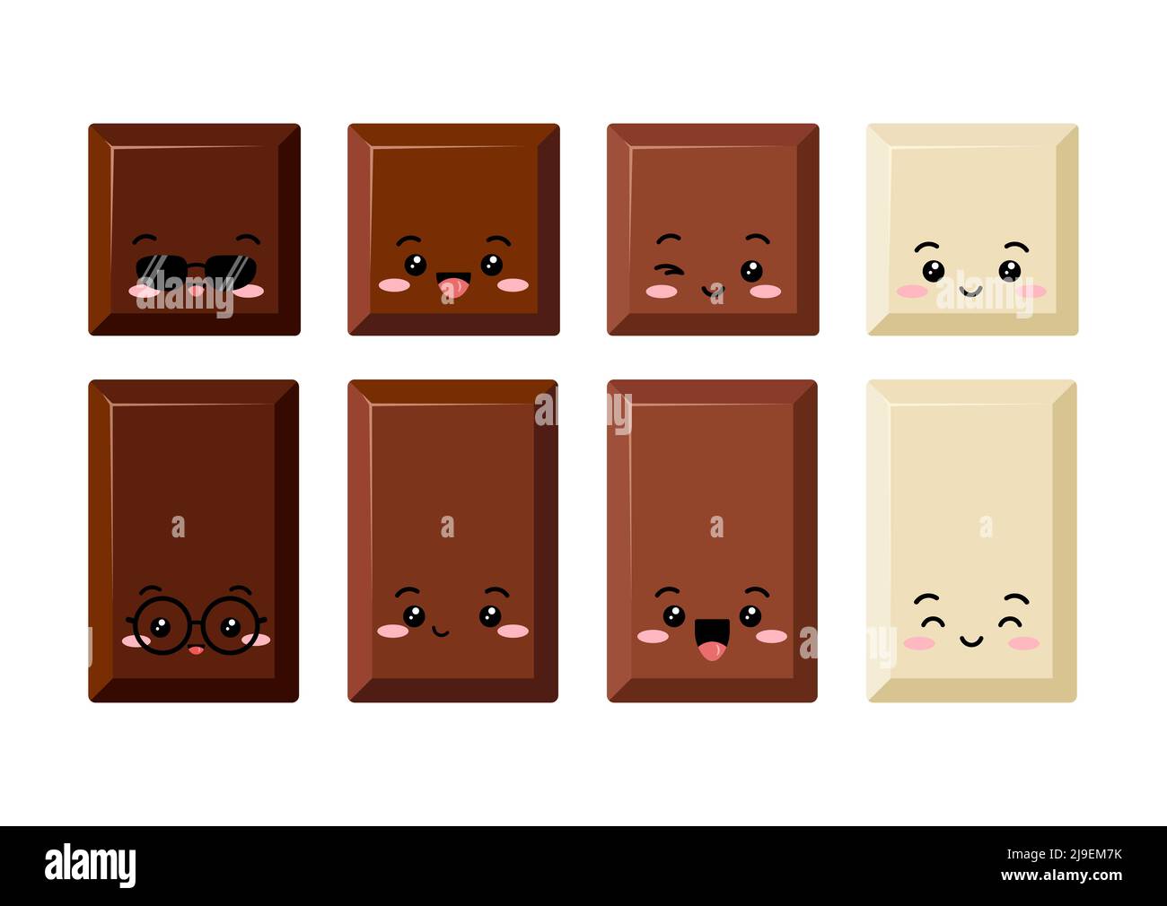 Cute chocolate bar piece emoji character icon set Stock Vector Image