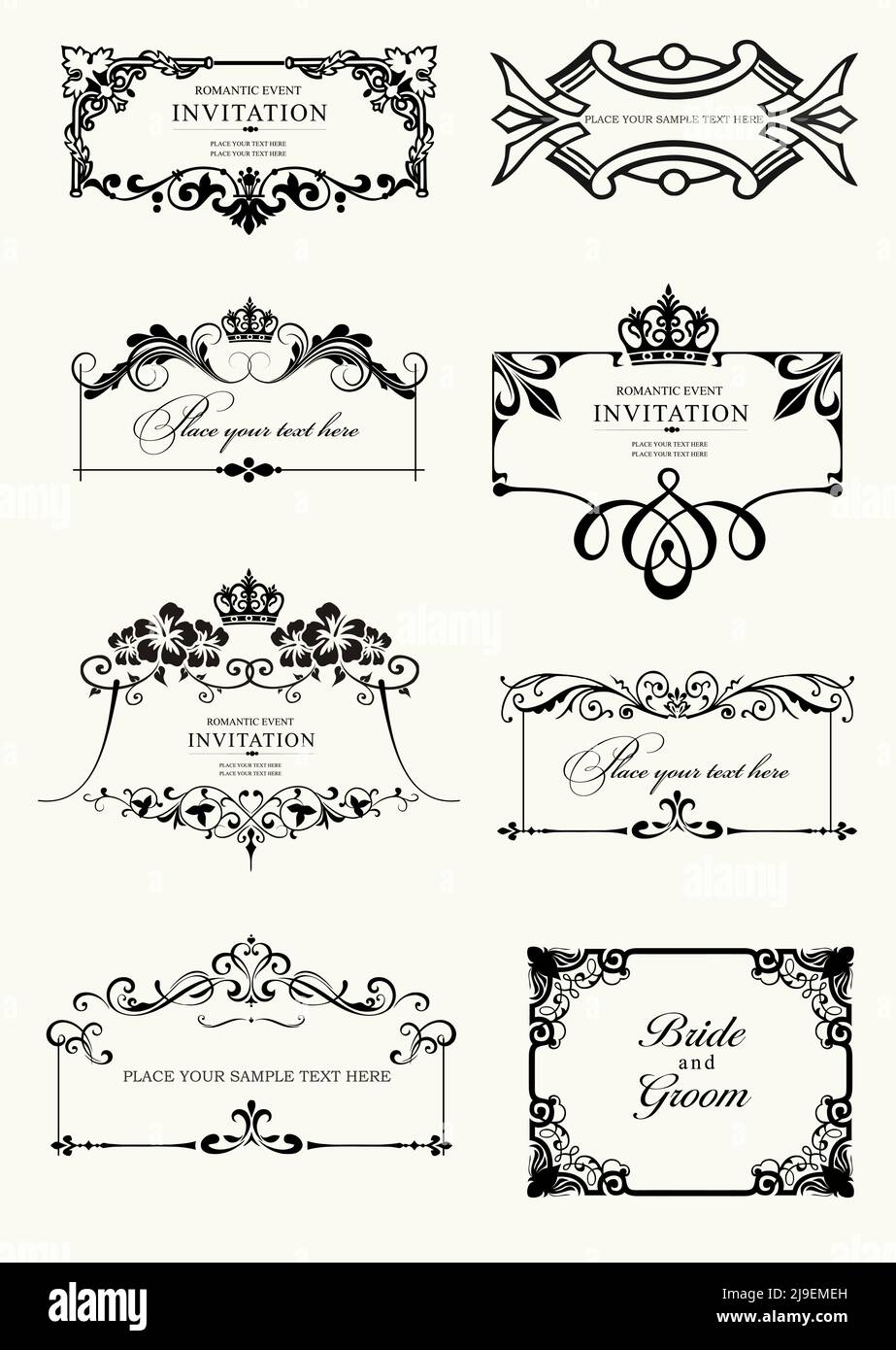 Set of ornate vector frames and ornaments with sample text. Perfect as ...