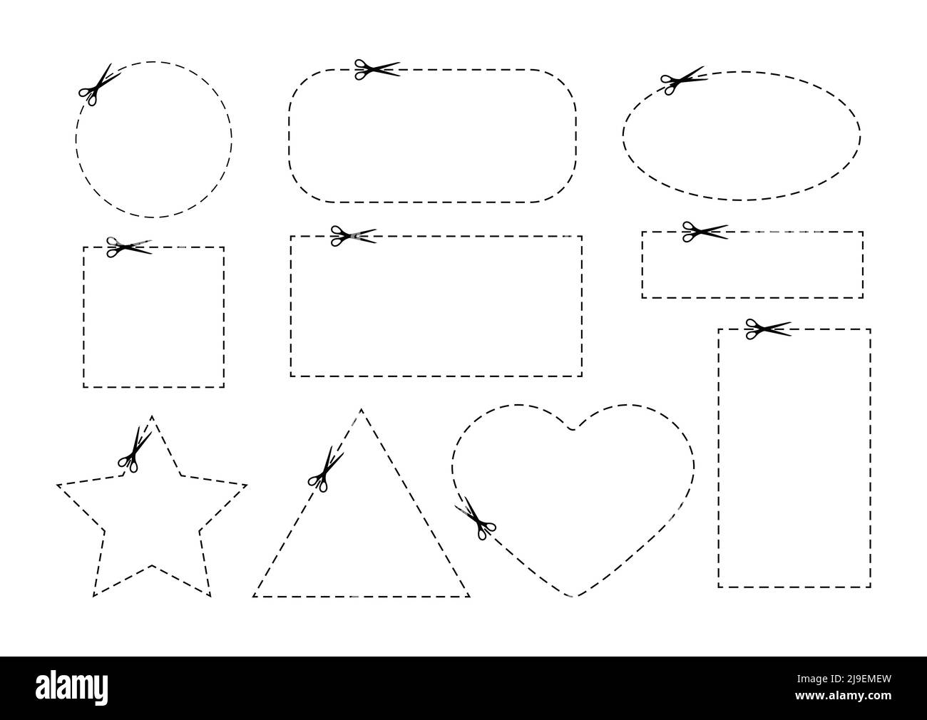 Scrissors cut dotted line with dash icon set. Stock Vector