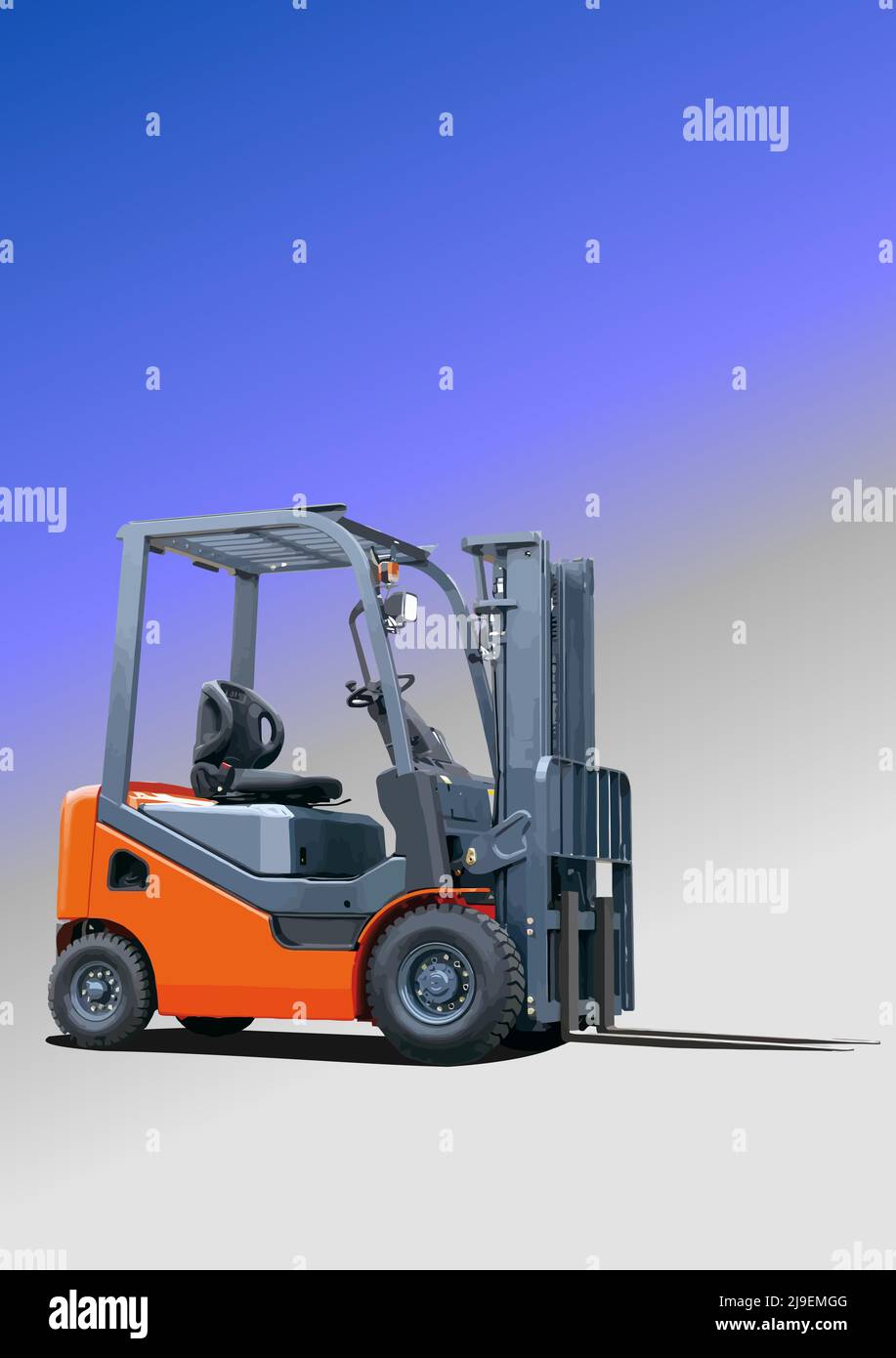 Industrial orange forklift. 3d color vector illustration Stock Vector