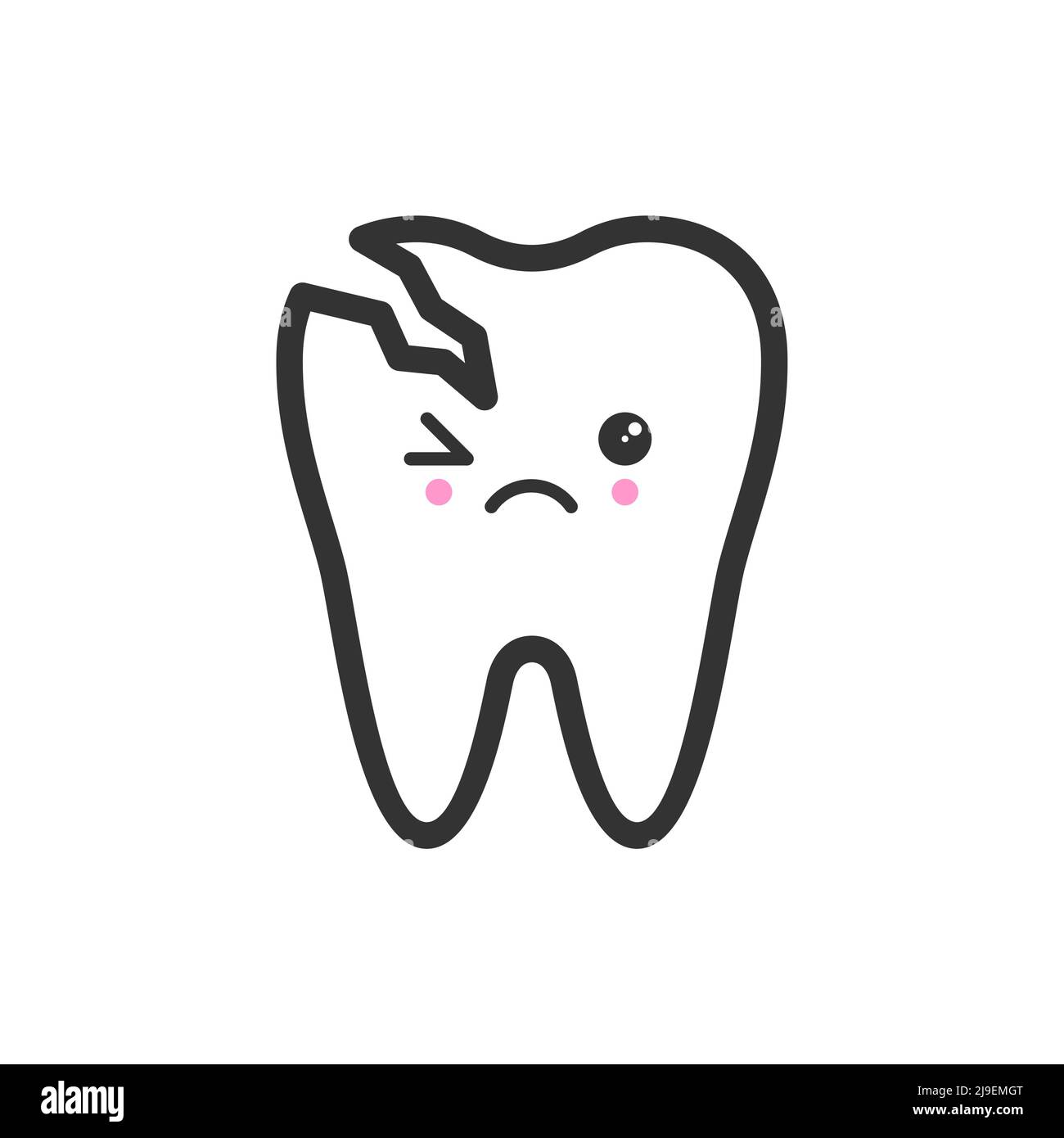 Broken Tooth With Emotional Face Cute Vector Icon Illustration Stock
