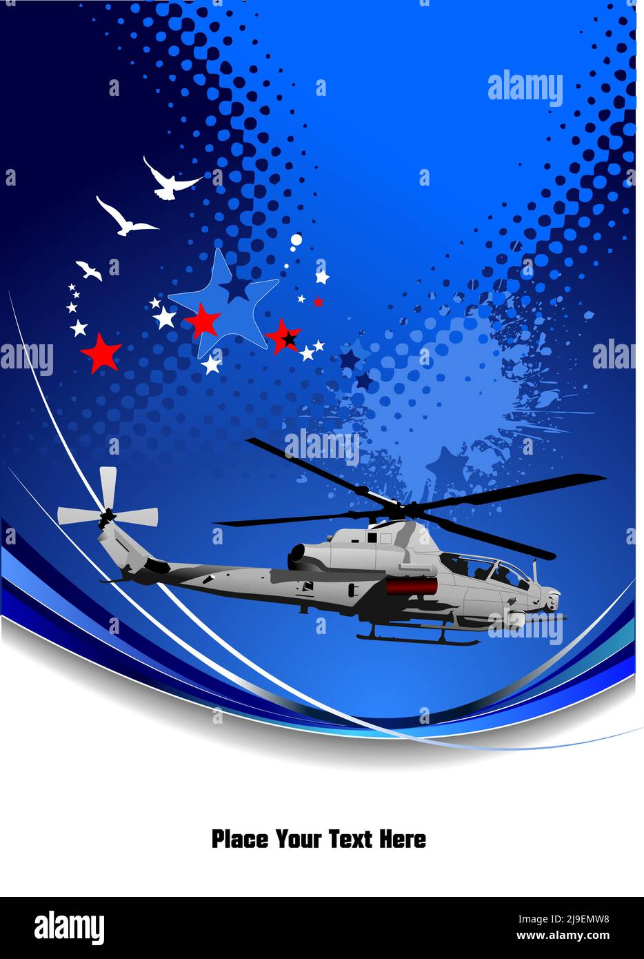 Army Helicopter on blue background. Vector 3d illustration Stock Vector