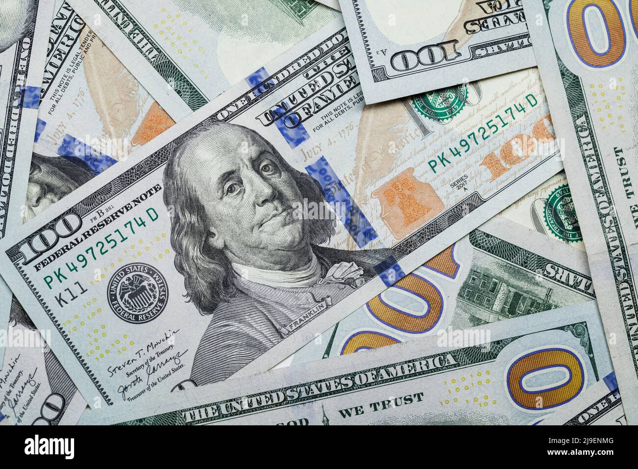 One Hundred Dollars banknotes, financial background. USD, The United States official currency Stock Photo