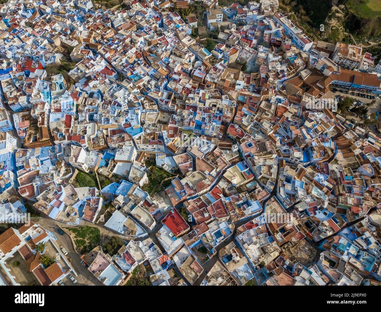 Aerial of famous blue city Chefchaouen Stock Photo