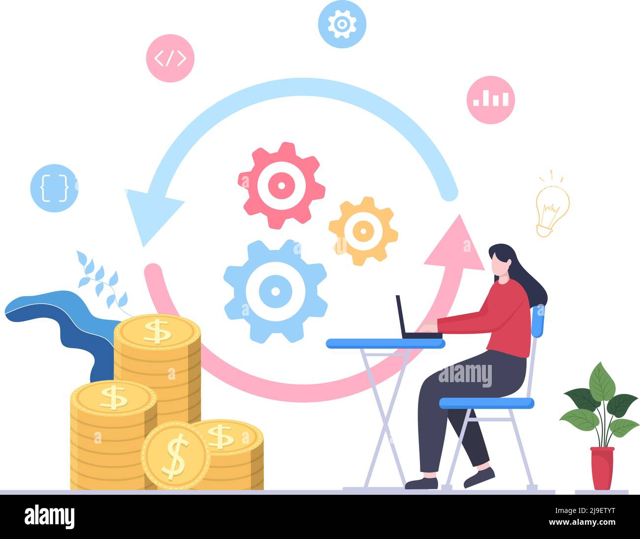 Business Workflow Organization and Management Design Illustration with ...