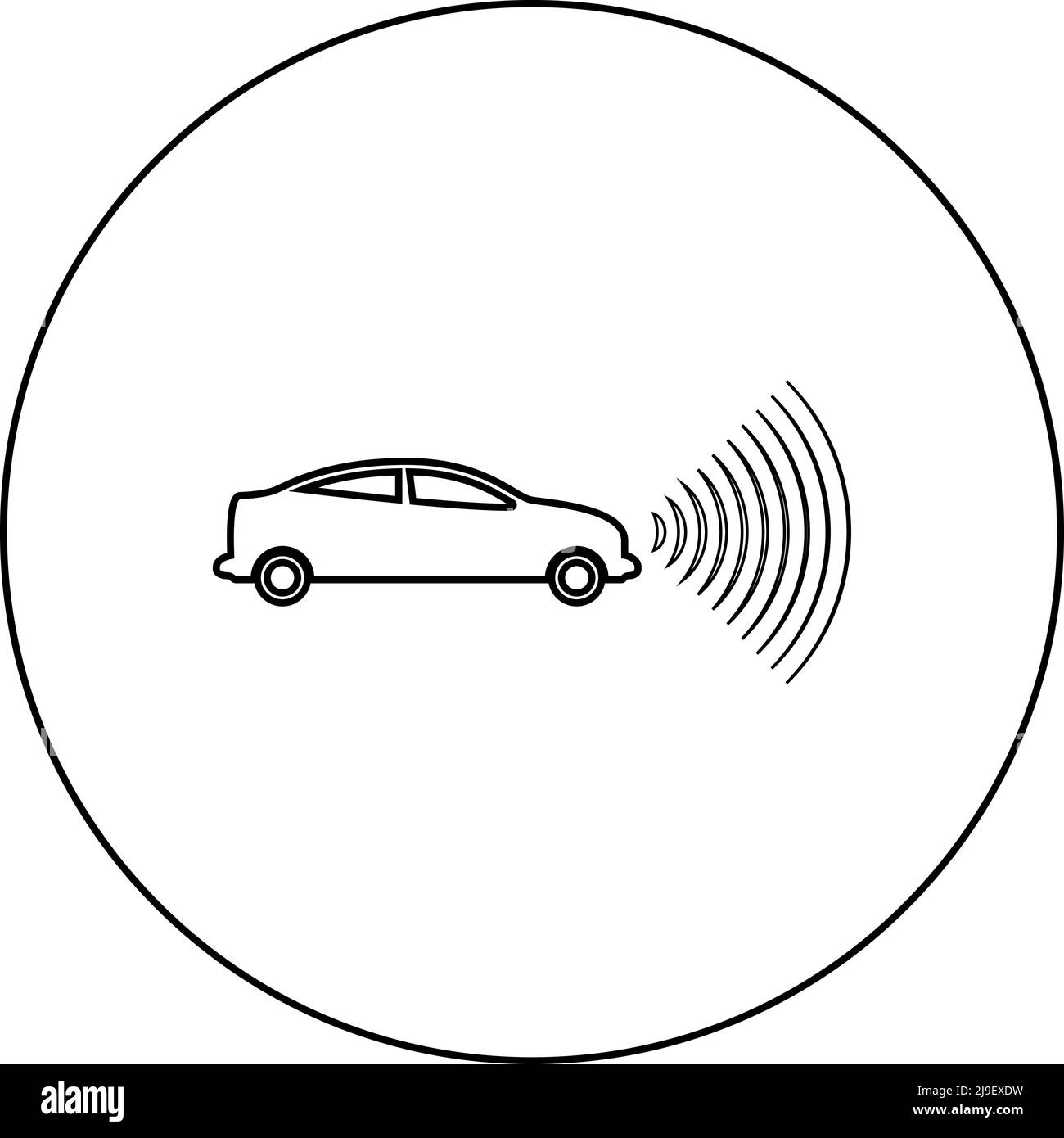 Car radio signals sensor smart technology autopilot front direction icon in circle round black color vector illustration image outline contour line Stock Vector