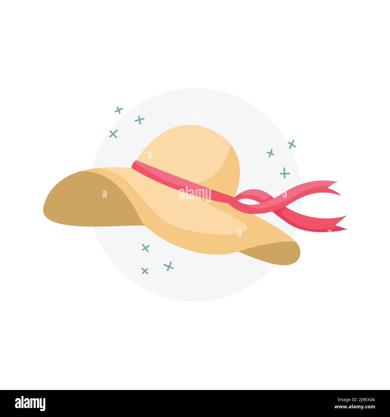 Vector illustration of a wide-brimmed hat with a ribbon. Summer hats. Stock Vector