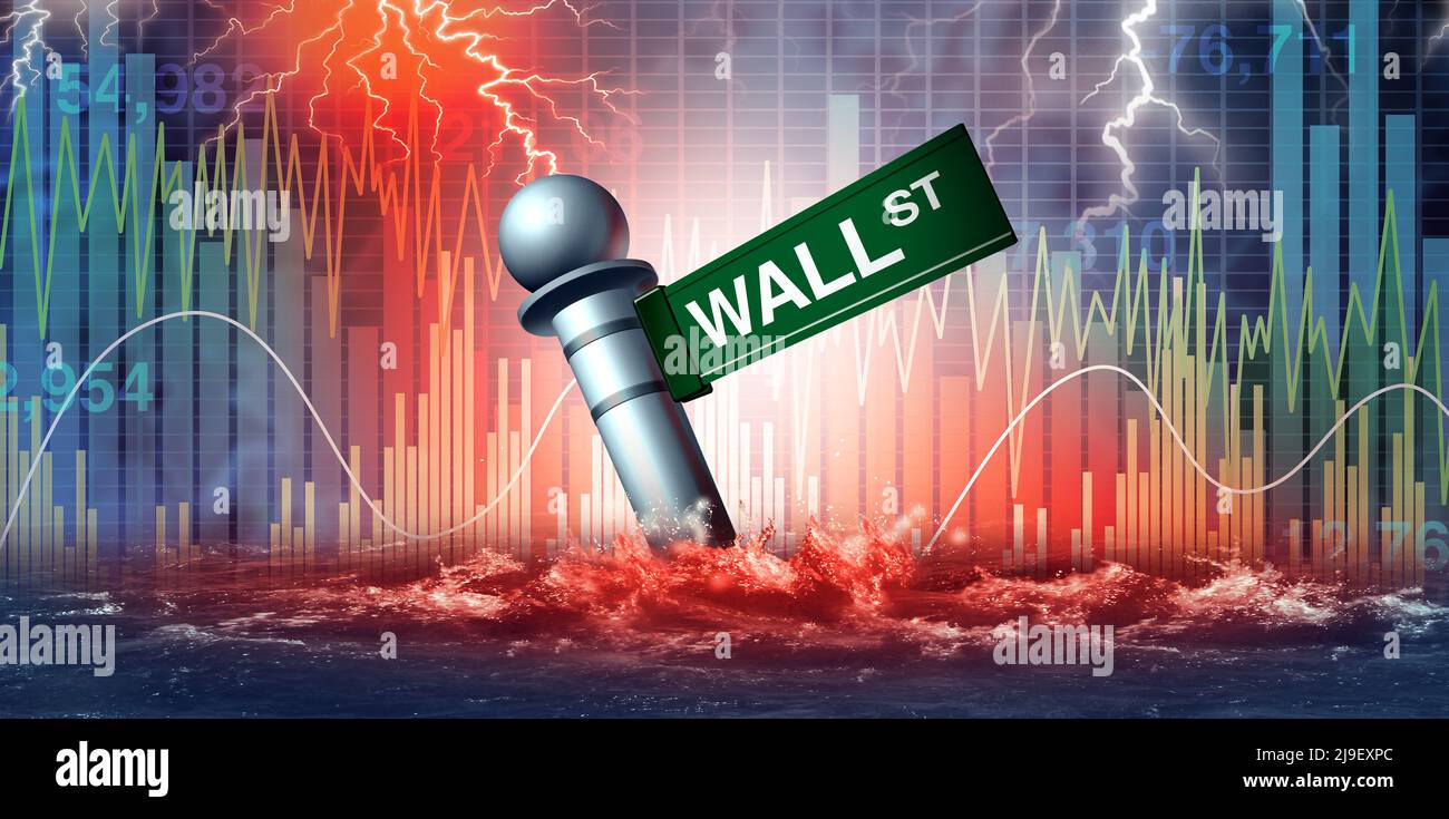 Wall Street crisis and economic collapse or financial disaster and business credit problem symbol as a stock market decline concept. Stock Photo