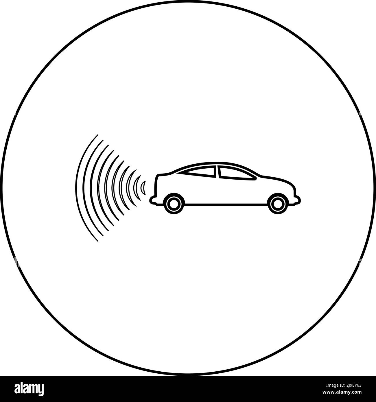 Car radio signals sensor smart technology autopilot back direction icon in circle round black color vector illustration image outline contour line Stock Vector