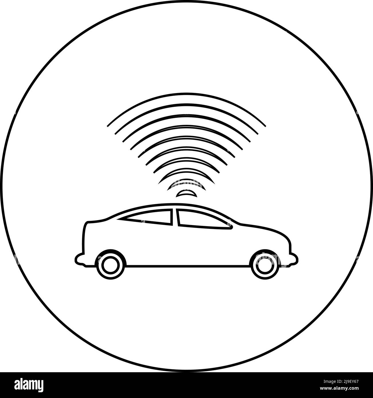 Car radio signals sensor smart technology autopilot up direction icon in circle round black color vector illustration image outline contour line thin Stock Vector