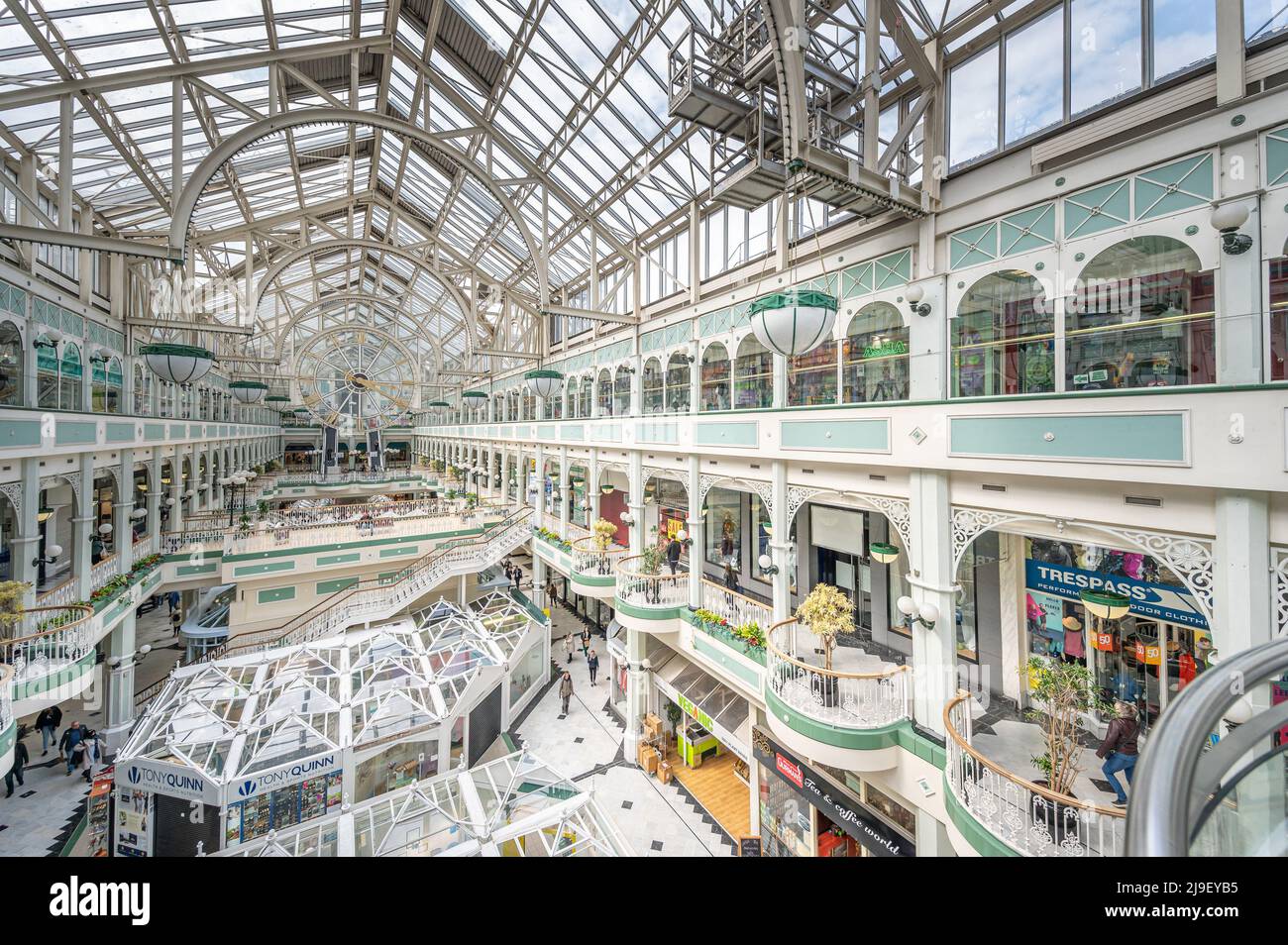 Inside St Stephen's Green Shopping Centre with balconies on each side. Dublin, Southern Ireland, Eire Stock Photo