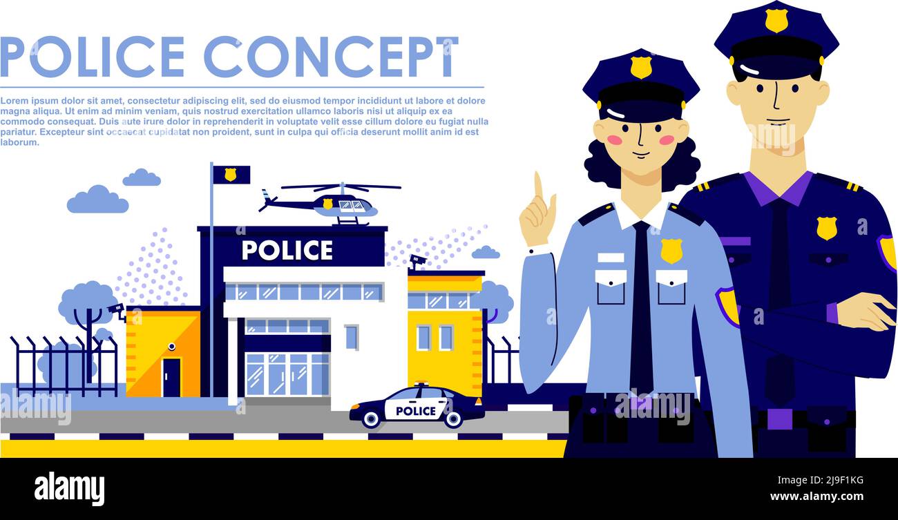 City police department and team of young officers man and woman characters. Stock Vector