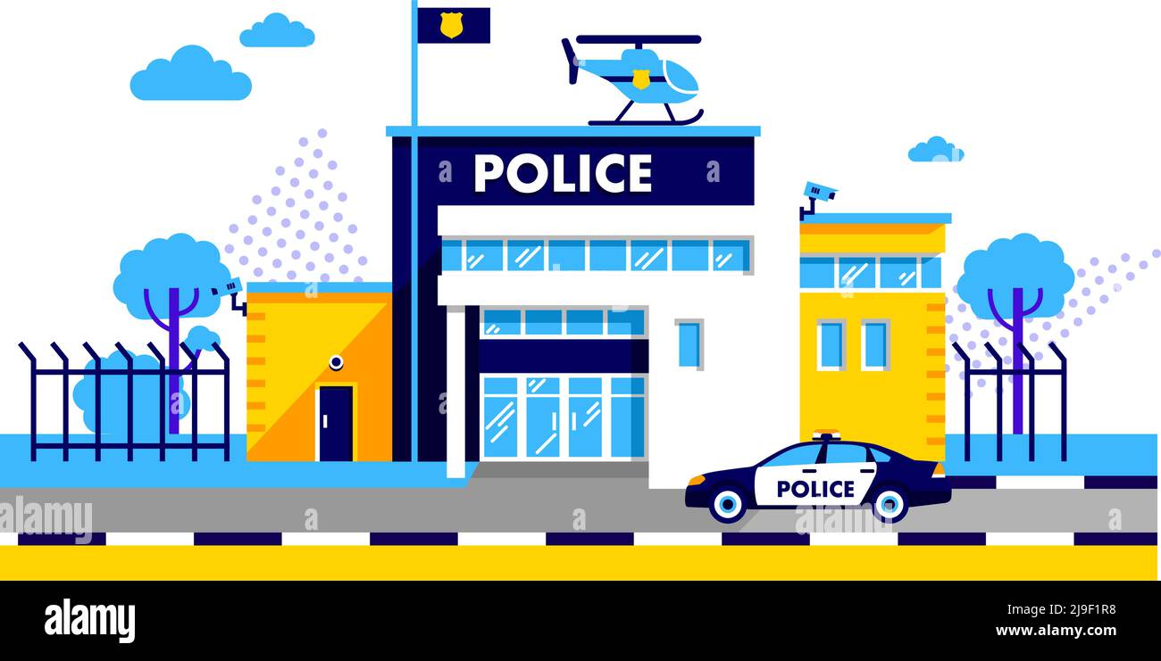 City police department building in trendy flat style Stock Vector
